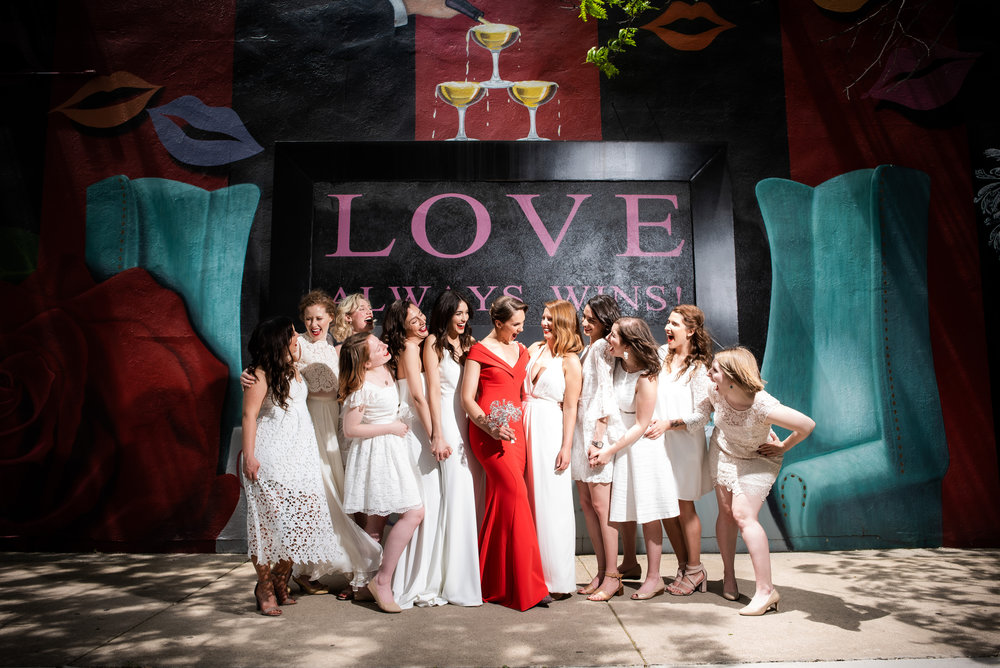 White bridesmaid dresses for Carnivale Chicago wedding captured by J Brown Photography