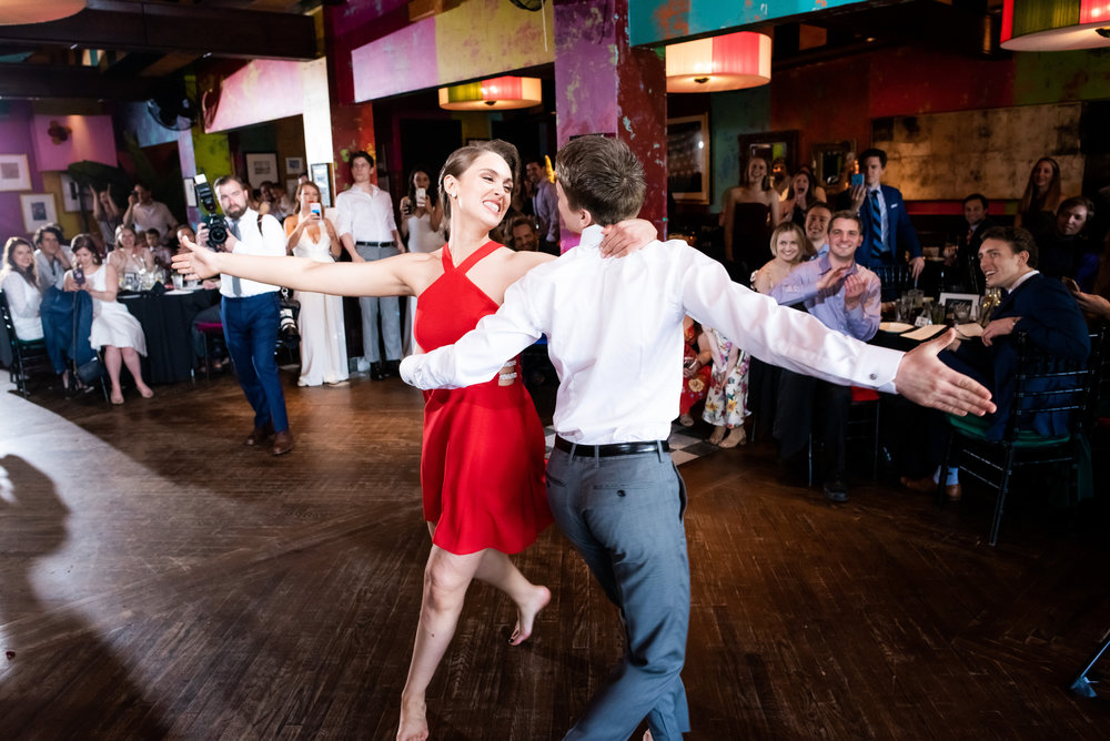 Bride and groom share first dance for Carnivale Chicago wedding captured by J Brown Photography