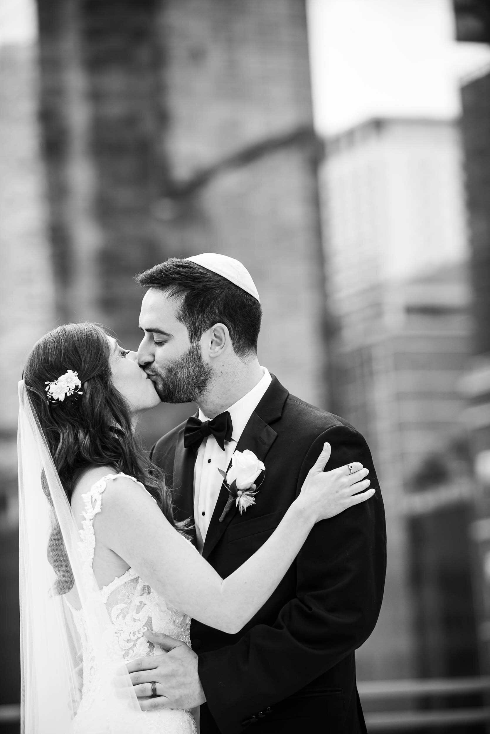 Black and white wedding portrait: Loews Chicago Hotel Wedding captured by J. Brown Photography