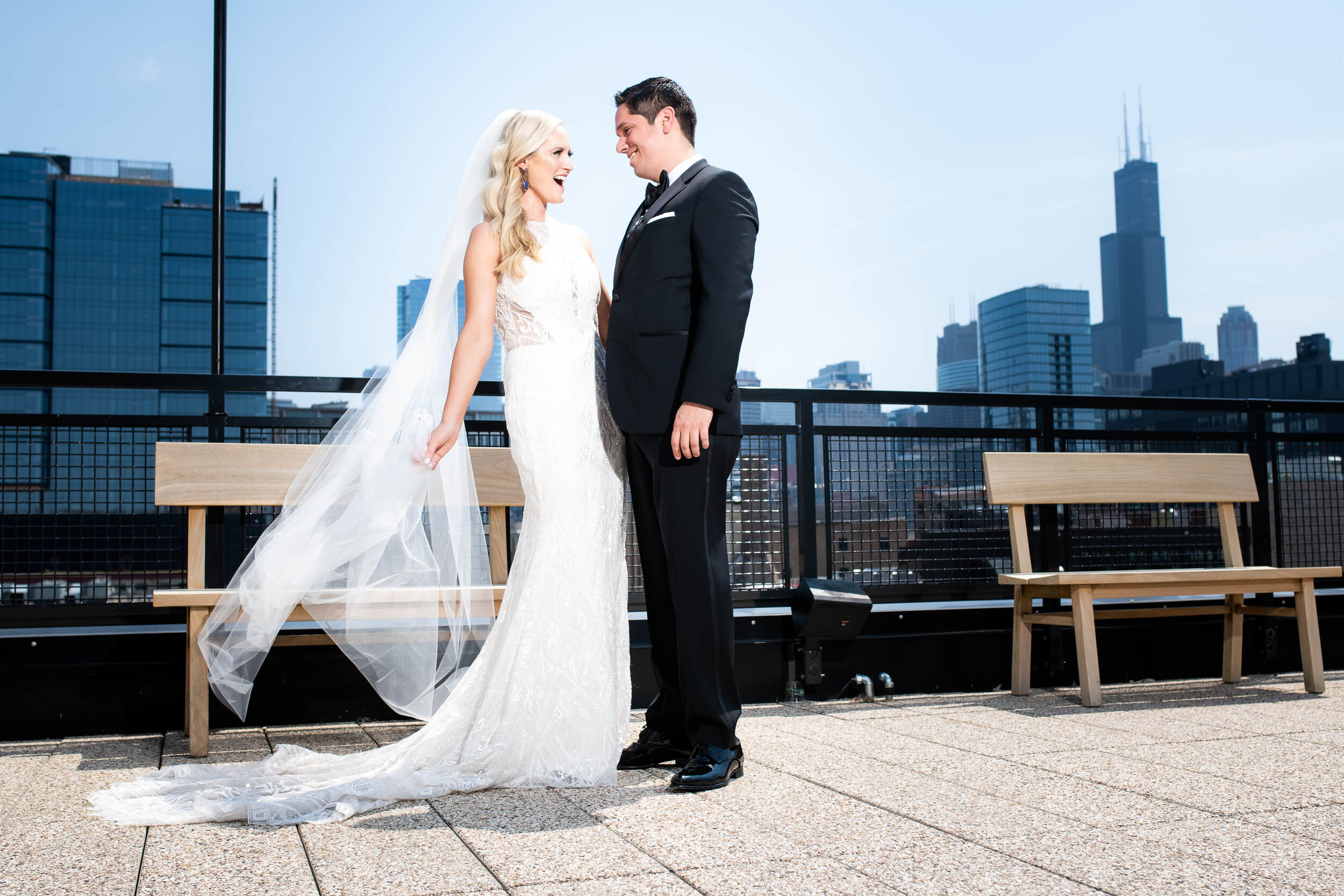 City skyline wedding photography: Carnivale Chicago Wedding captured by J. Brown Photography