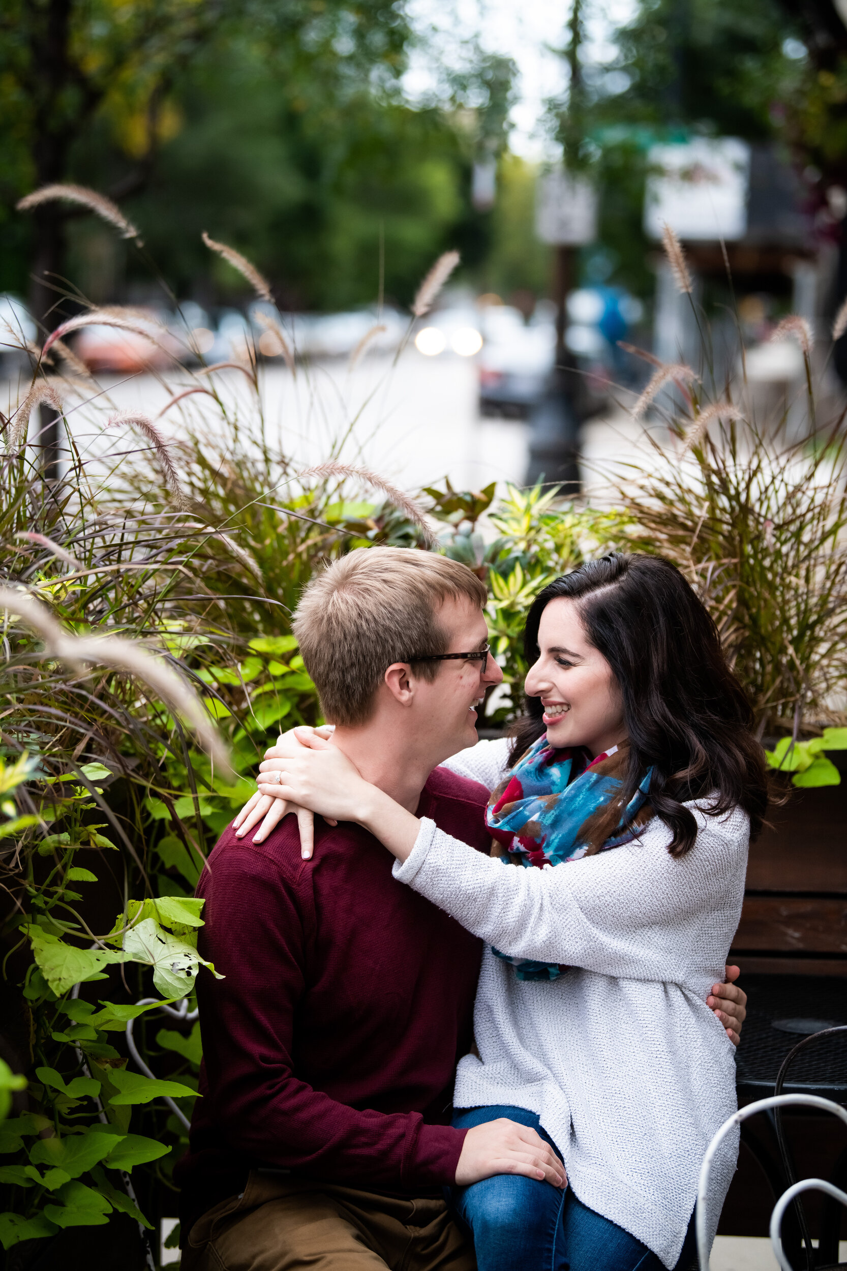Chicago engagement session outside Katherine Anne Confections in Logan Square.  
