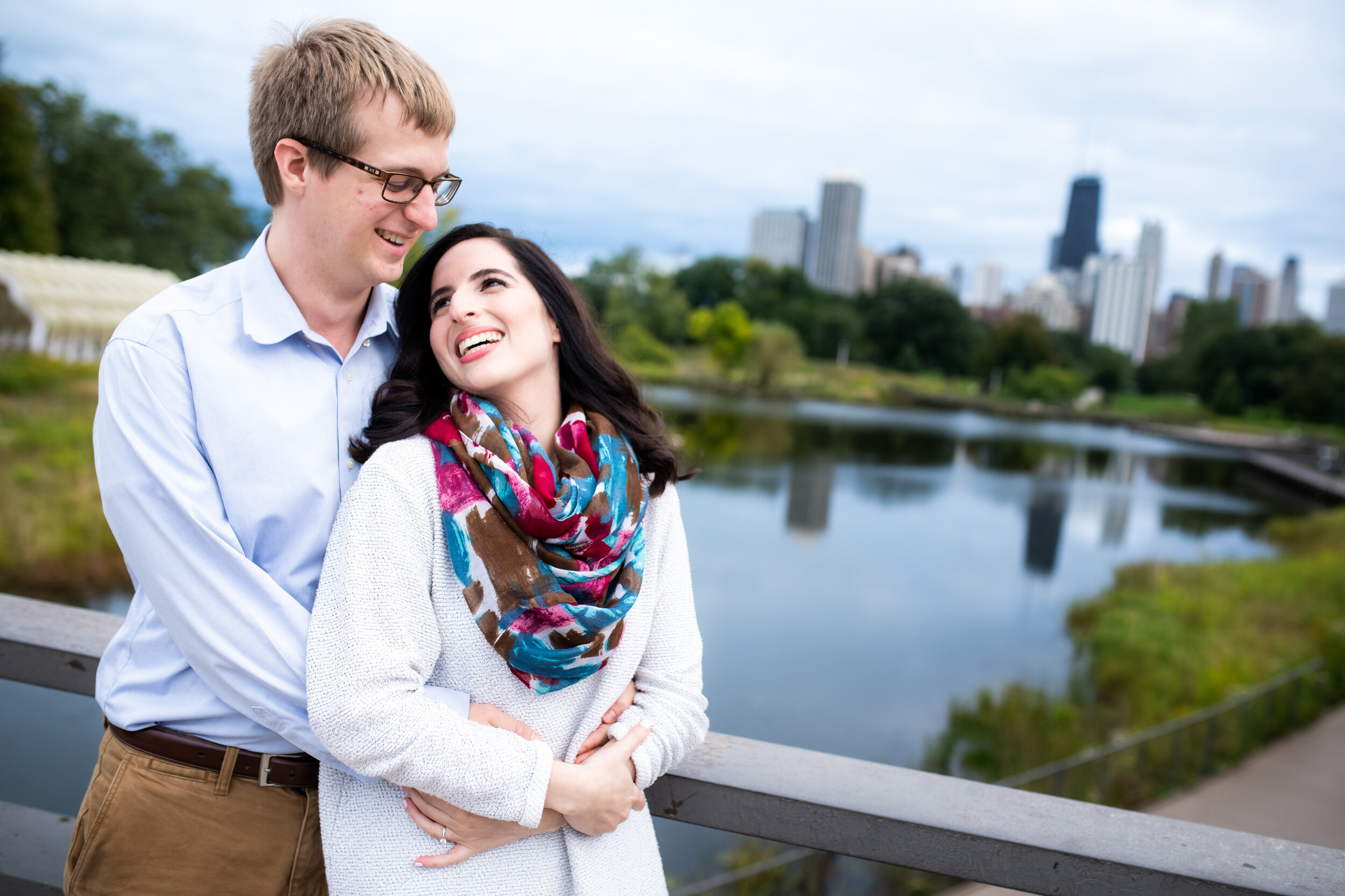 Chicago engagement session overlooking the South Pond at Lincoln Park. 
