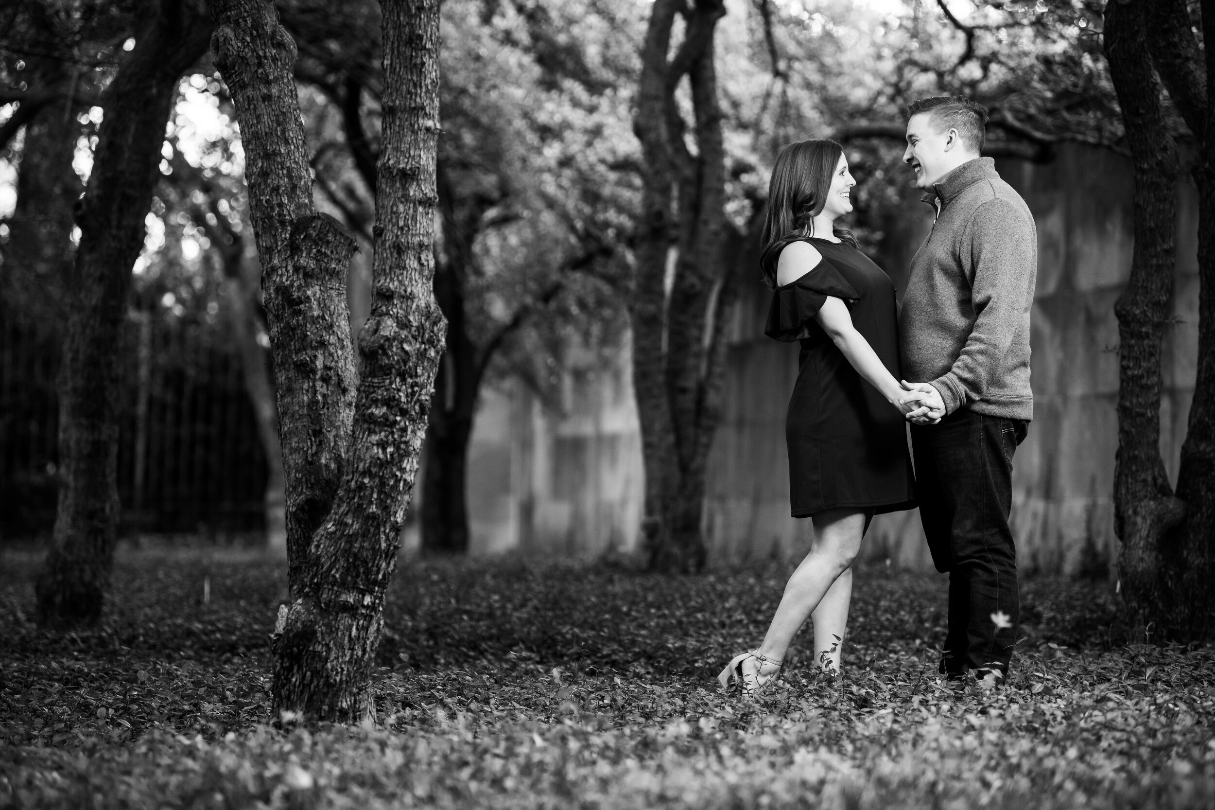 Fun black and white engagement photo at the Art Institute of Chicago.  