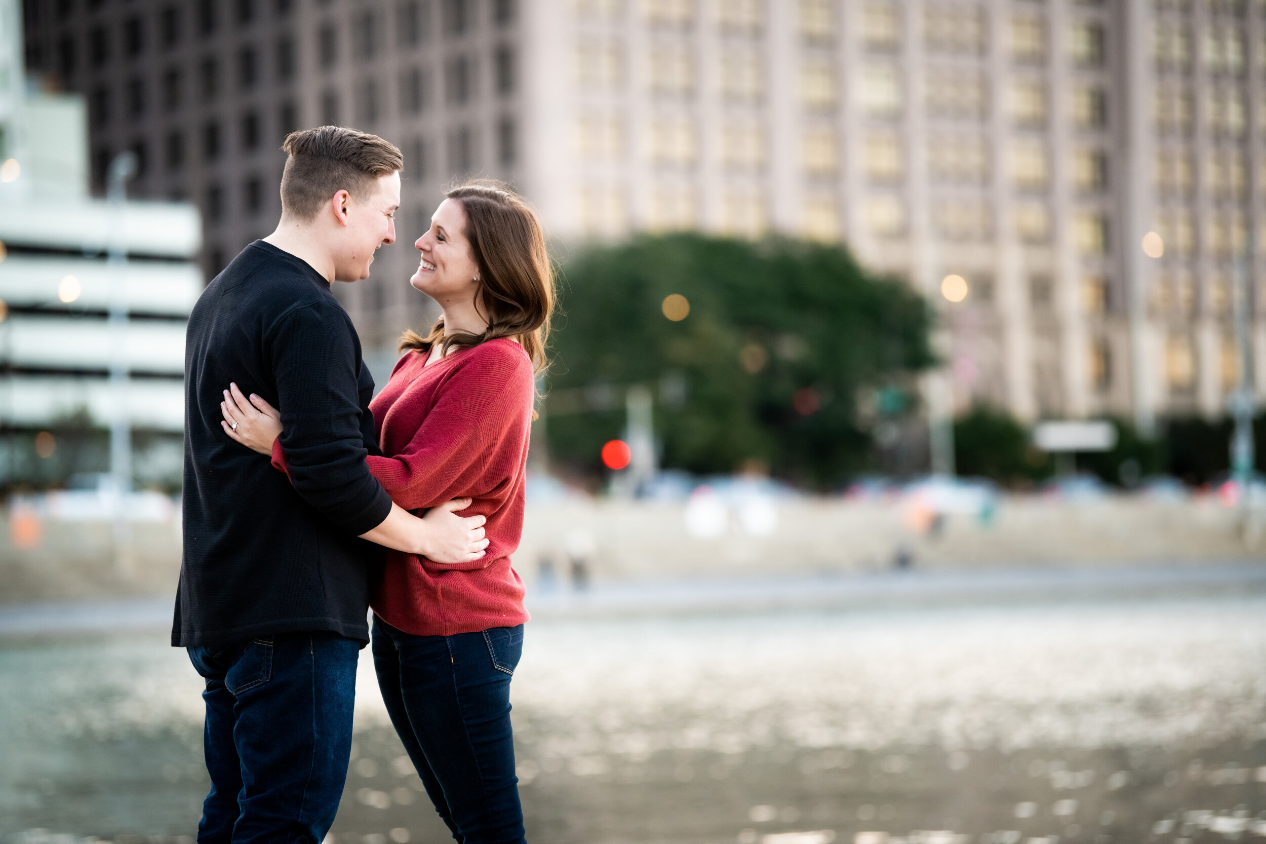 Engagement session in Chicago at Oak Street Beach. 