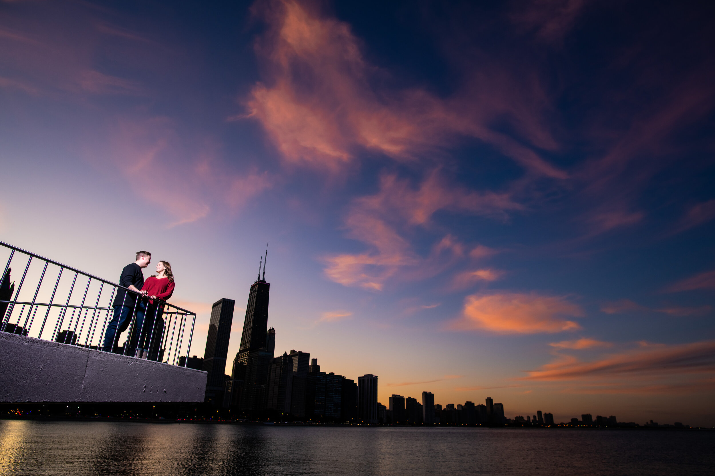 Sunset engagement session at Milton Olive Park in Chicago. 