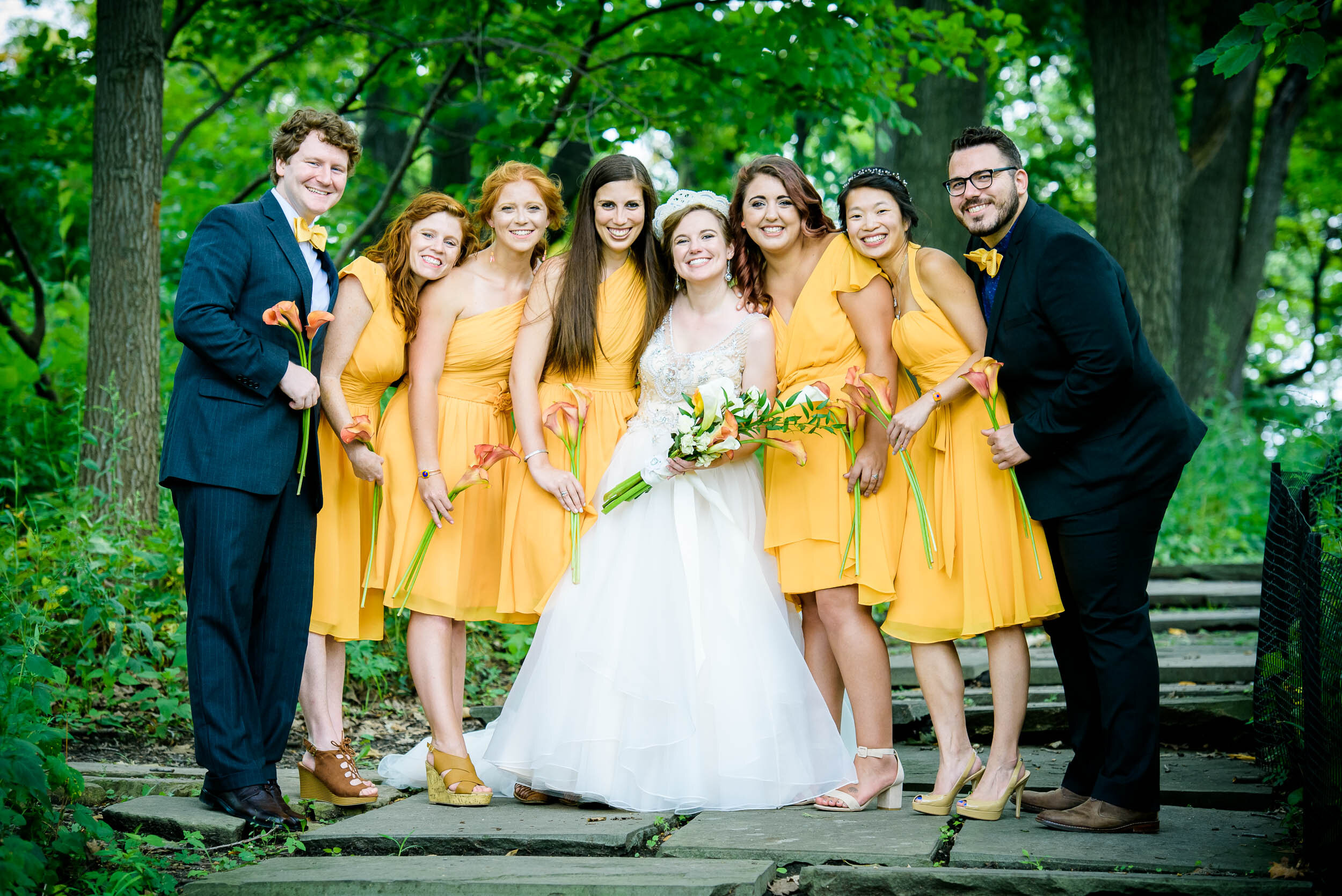 Outdoor wedding party portrait: Columbus Park Refectory Chicago wedding captured by J. Brown Photography.