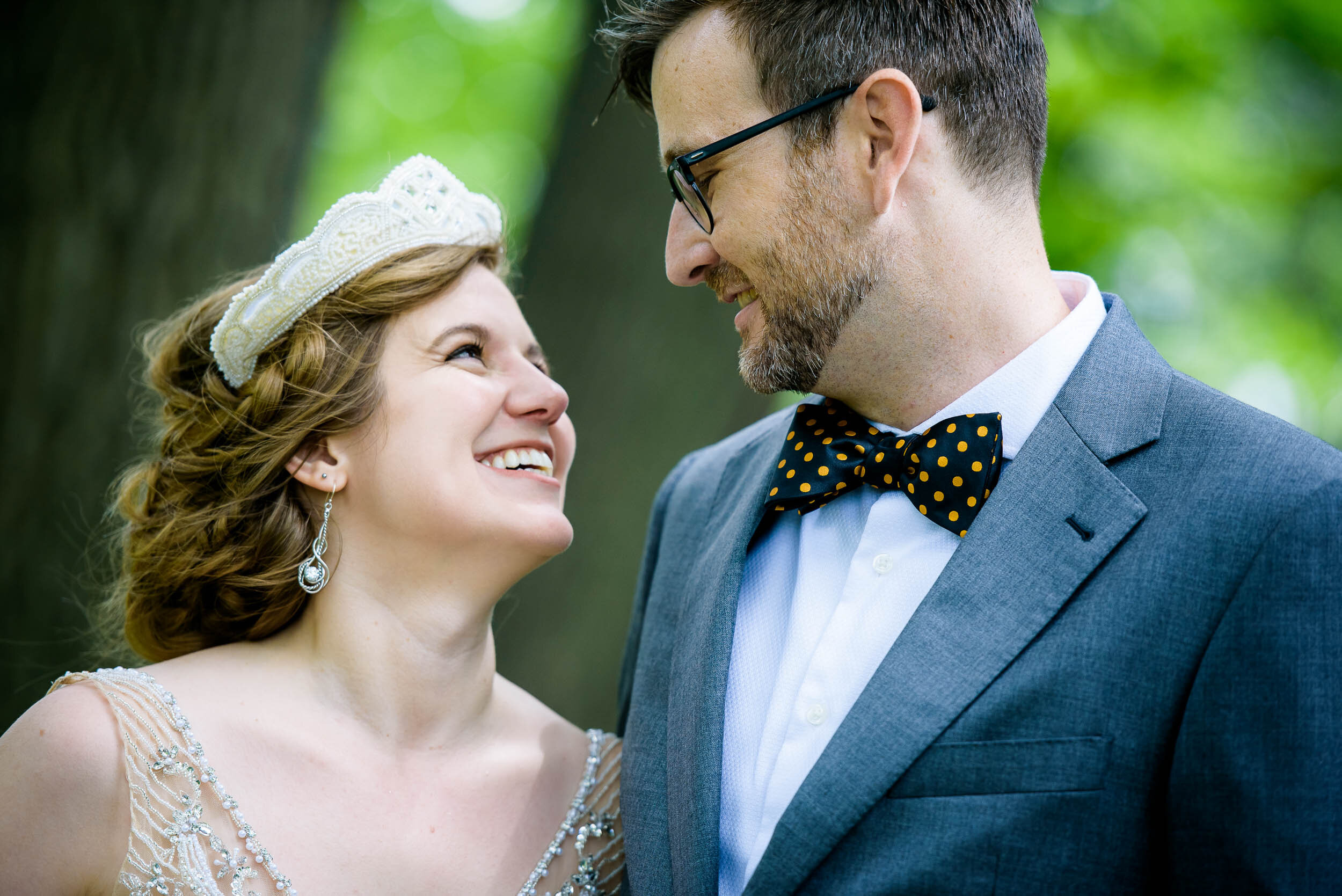 Bride and groom outdoor wedding portrait: Columbus Park Refectory Chicago wedding captured by J. Brown Photography.