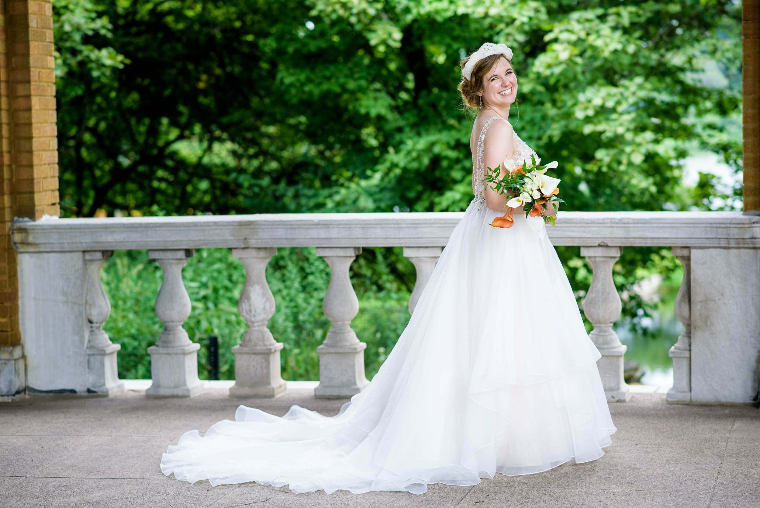 Outdoor bridal portrait: Columbus Park Refectory Chicago wedding captured by J. Brown Photography.