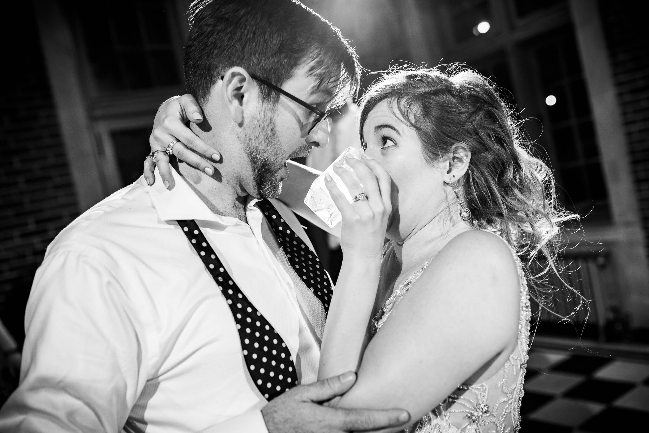 Funny photo of bride and groom on the dance floor: Columbus Park Refectory Chicago wedding captured by J. Brown Photography.