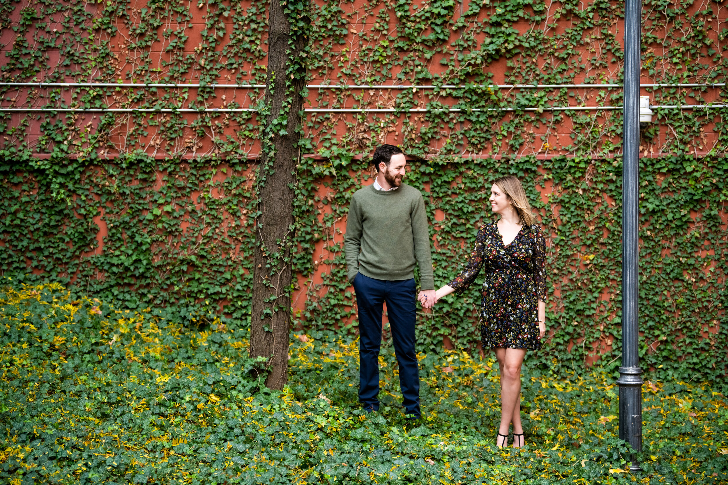 Fall colorful engagement session in Chicago: engagement photo captured by J. Brown Photography.
