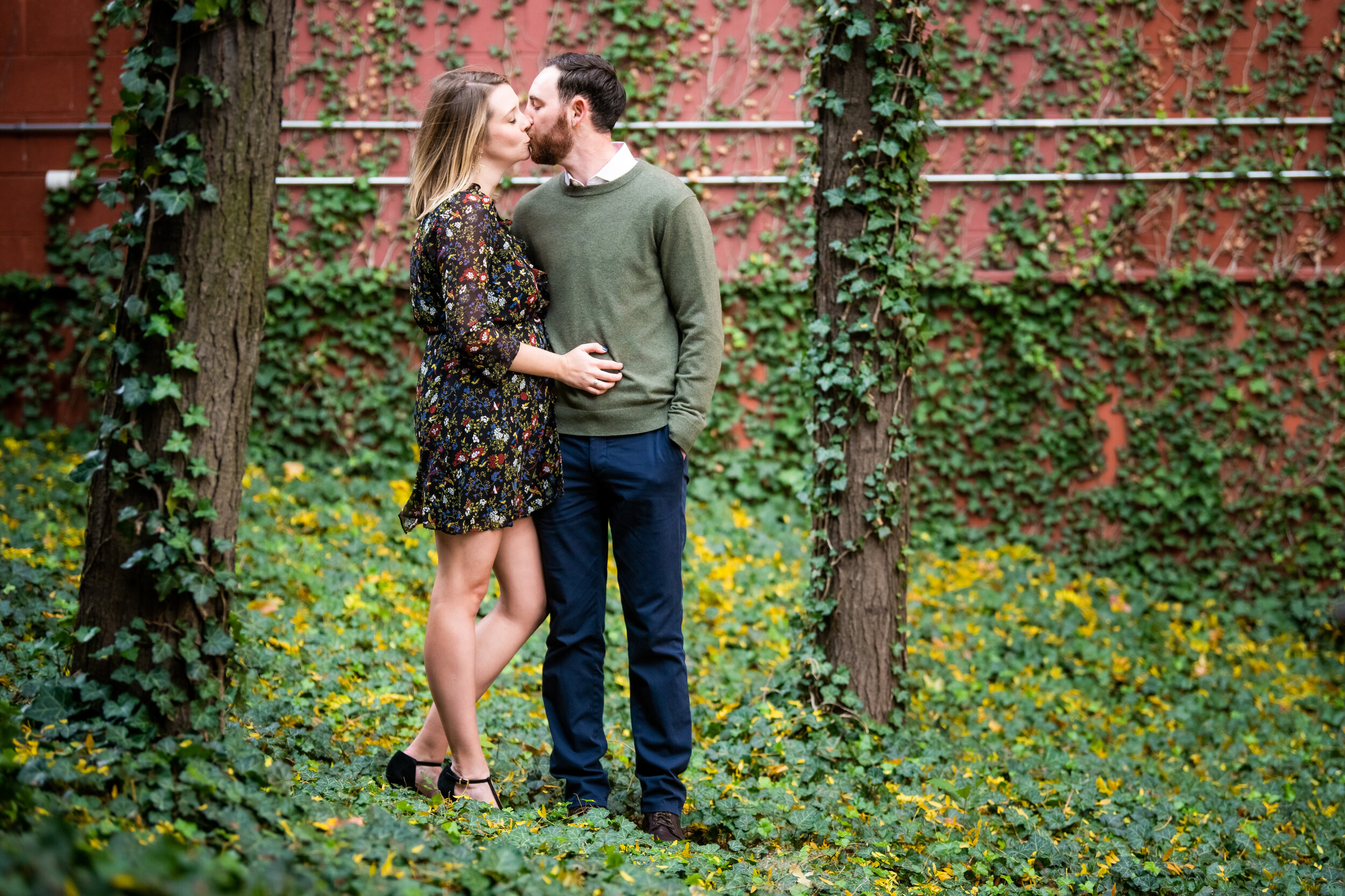 Colorful fall engagement session in Chicago: engagement photo captured by J. Brown Photography.
