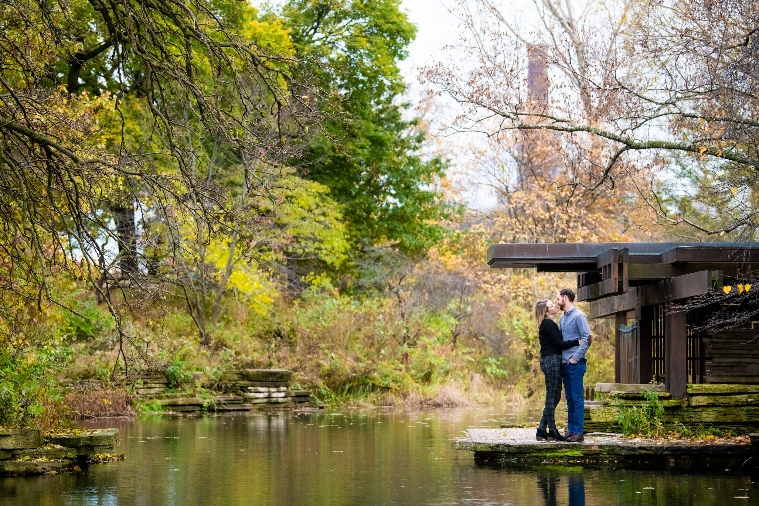 Chicago engagement session with fall colors: engagement photo captured by J. Brown Photography.