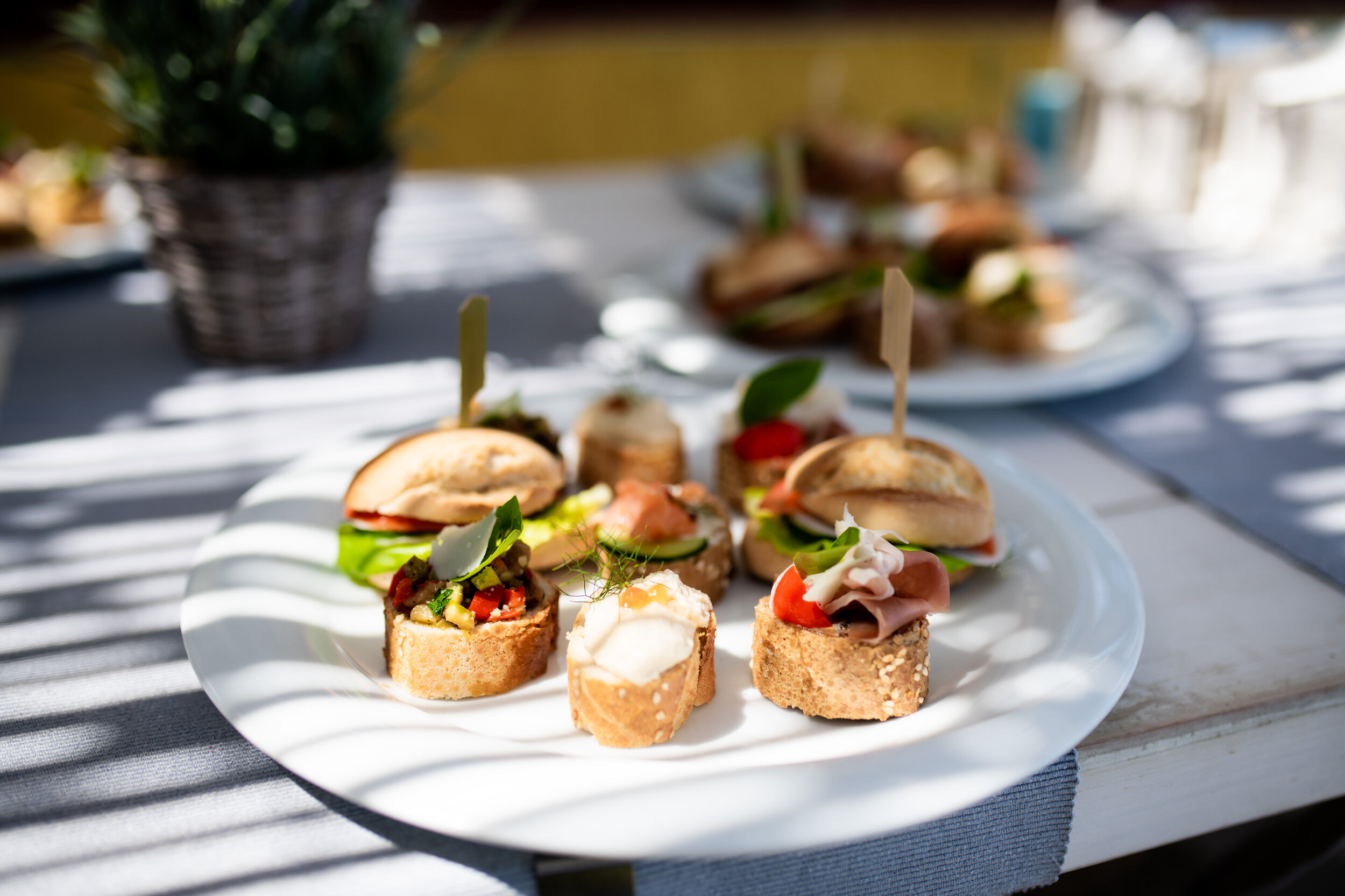 Appetizers during lunch at Paltsi Beach: photo of destination wedding in Greece by J. Brown Photography.