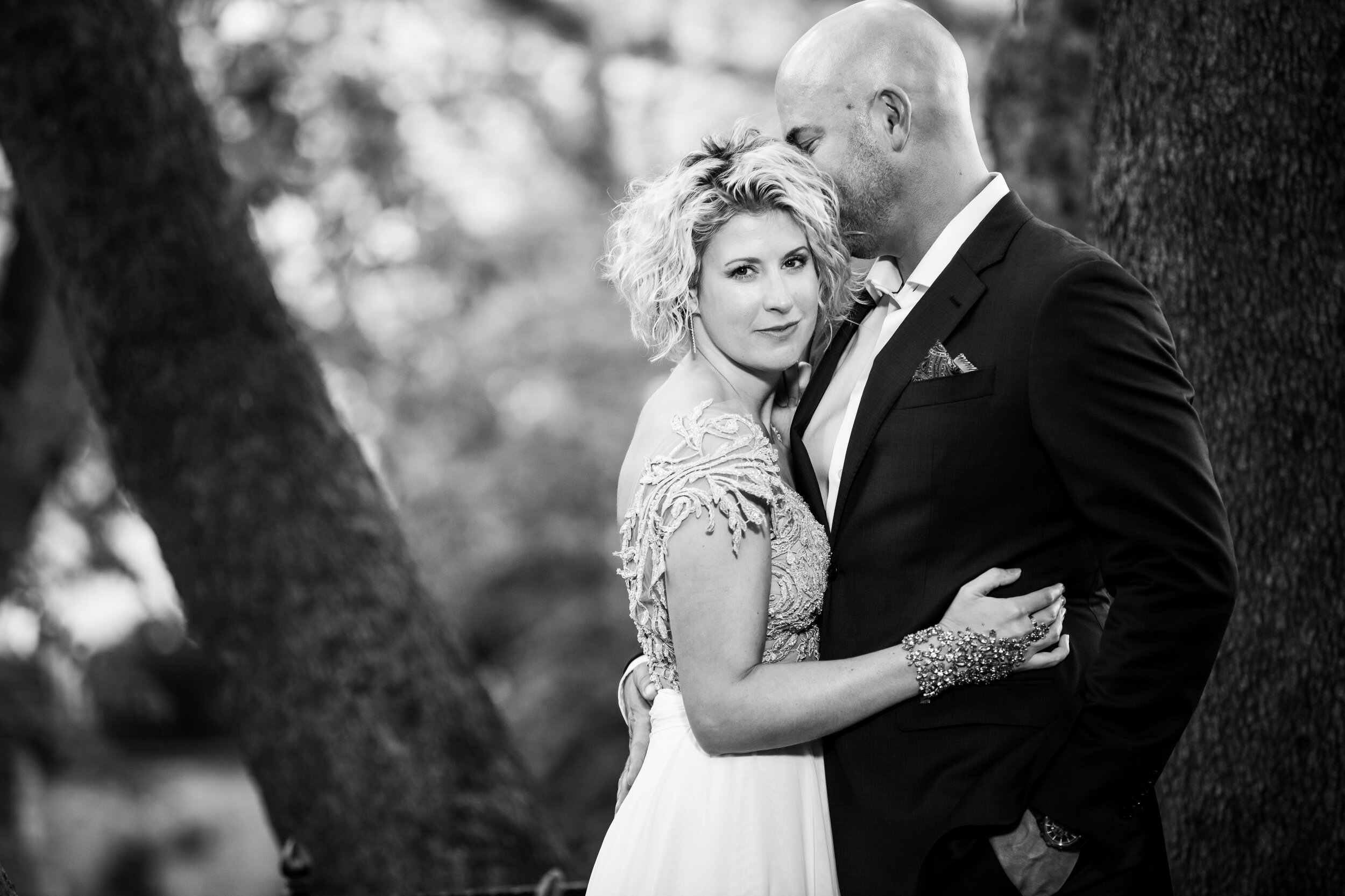 Black and white wedding portrait of the bride and groom:  destination wedding photo at the Lost Unicorn Hotel, Tsagarada, Greece by J. Brown Photography.
