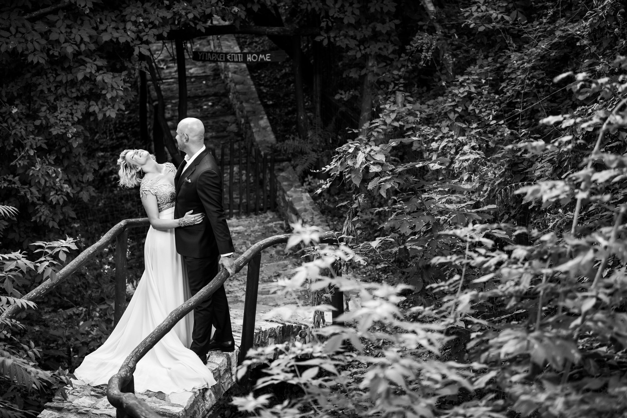 Fun photo of the bride and groom:  destination wedding photo at the Lost Unicorn Hotel, Tsagarada, Greece by J. Brown Photography.