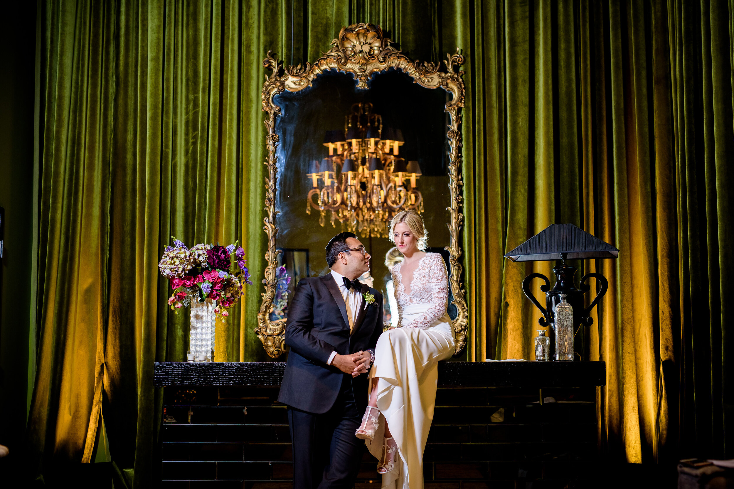 Creative moody portrait of bride and groom: Geraghty Chicago wedding photography captured by J. Brown Photography.