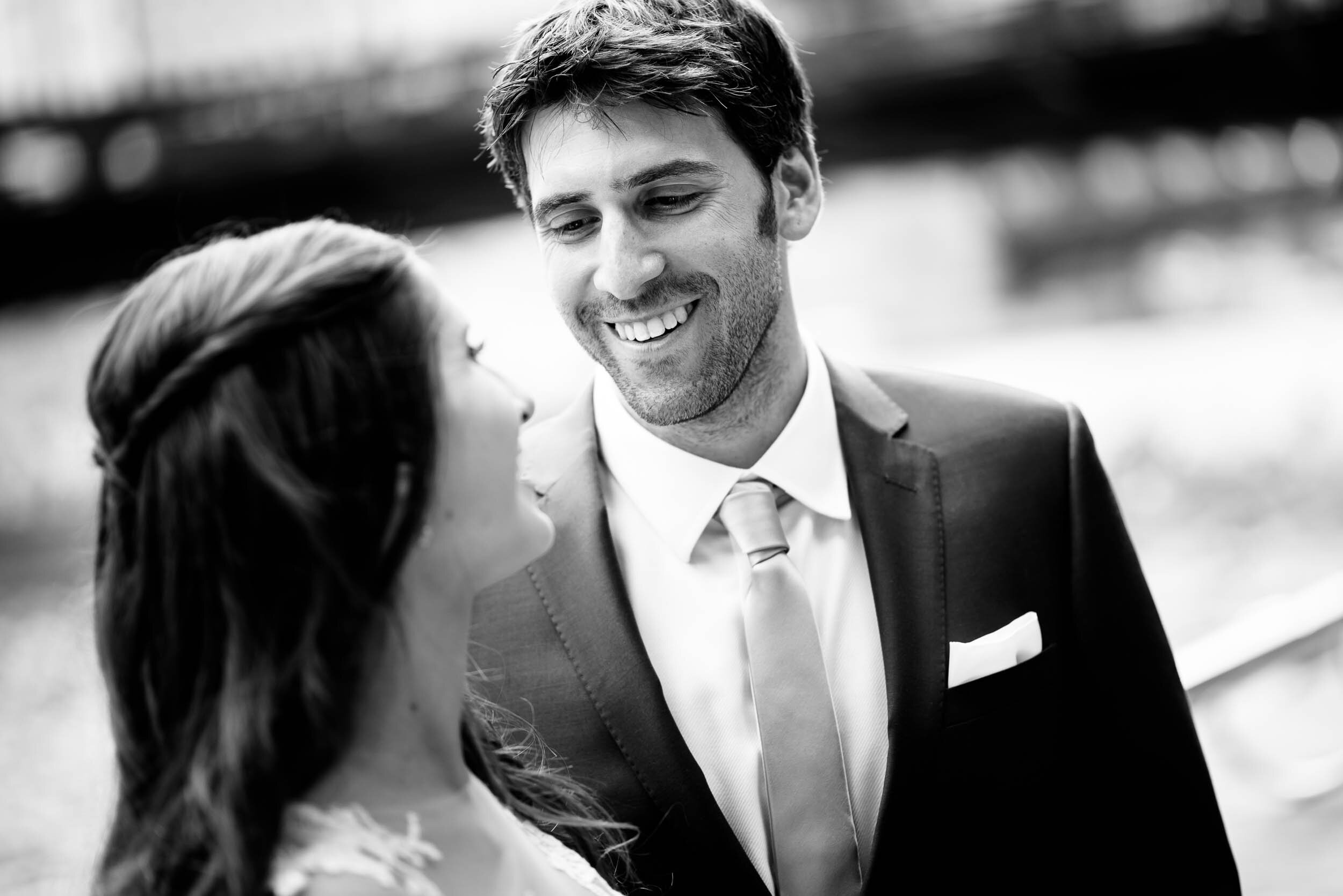 Groom sees the bride for the first time: Ravenswood Event Center Chicago wedding captured by J. Brown Photography.  