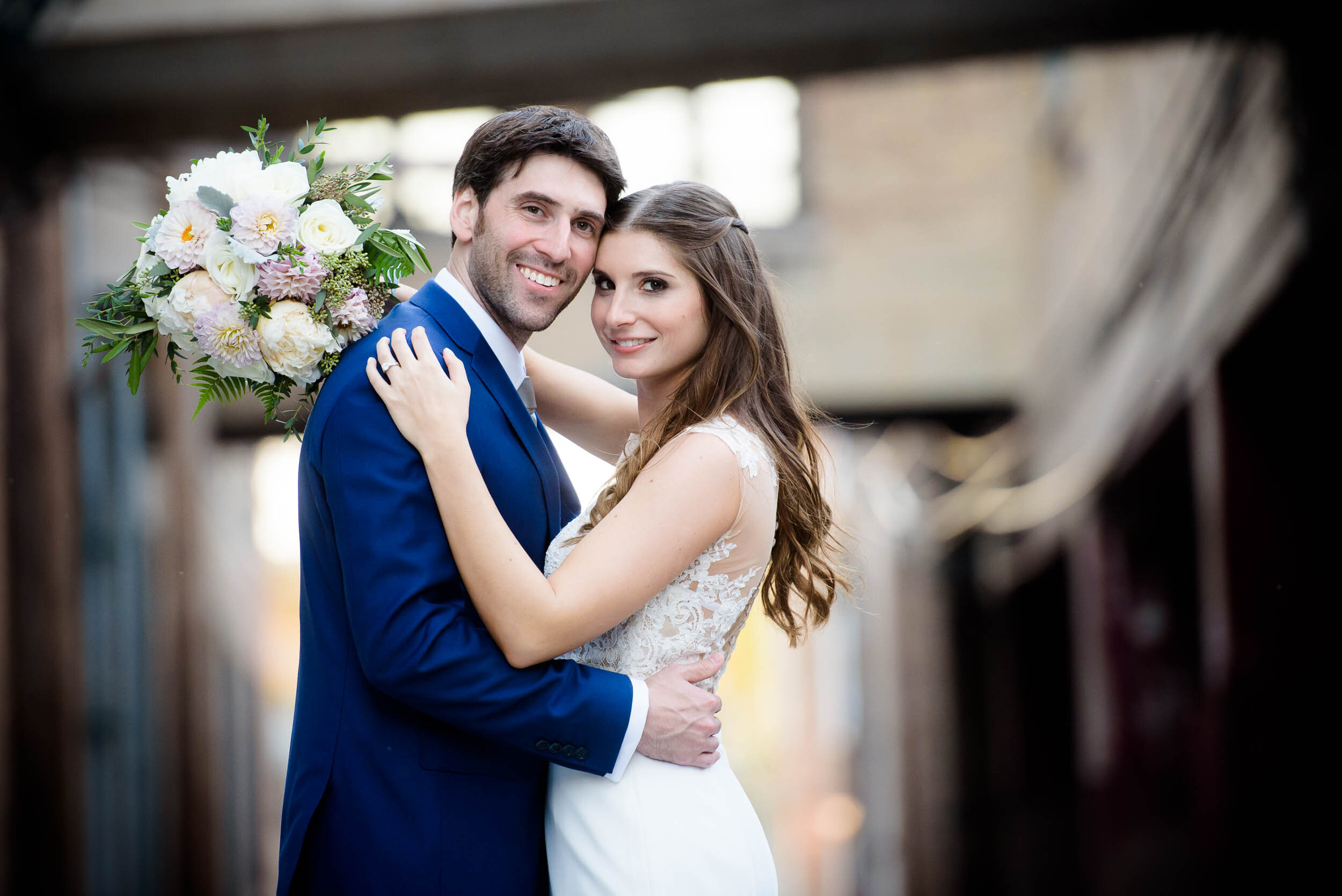 Bride and groom wedding day portrait: Ravenswood Event Center Chicago wedding captured by J. Brown Photography.  