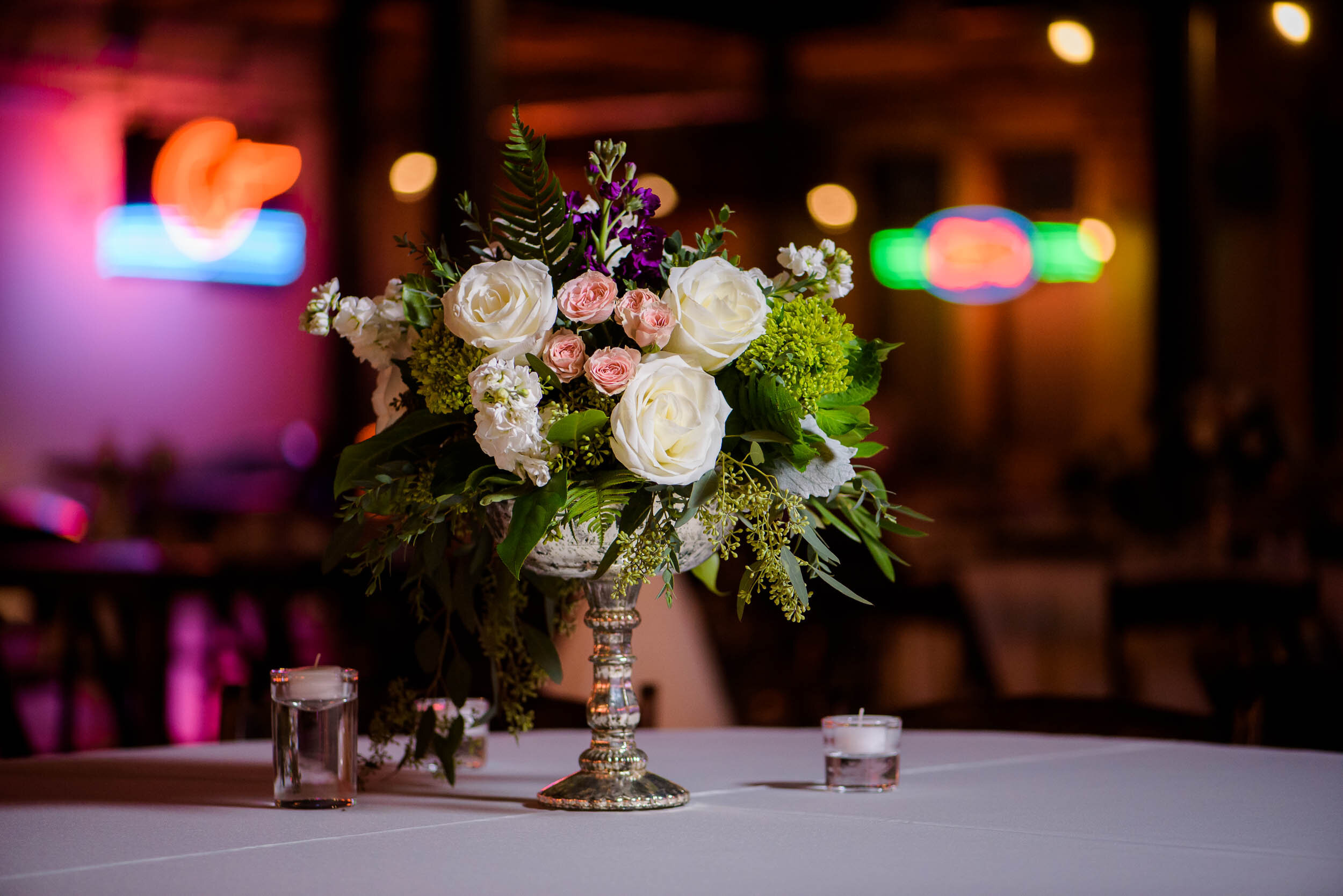 Wedding floral detail photo: Ravenswood Event Center Chicago wedding captured by J. Brown Photography.  
