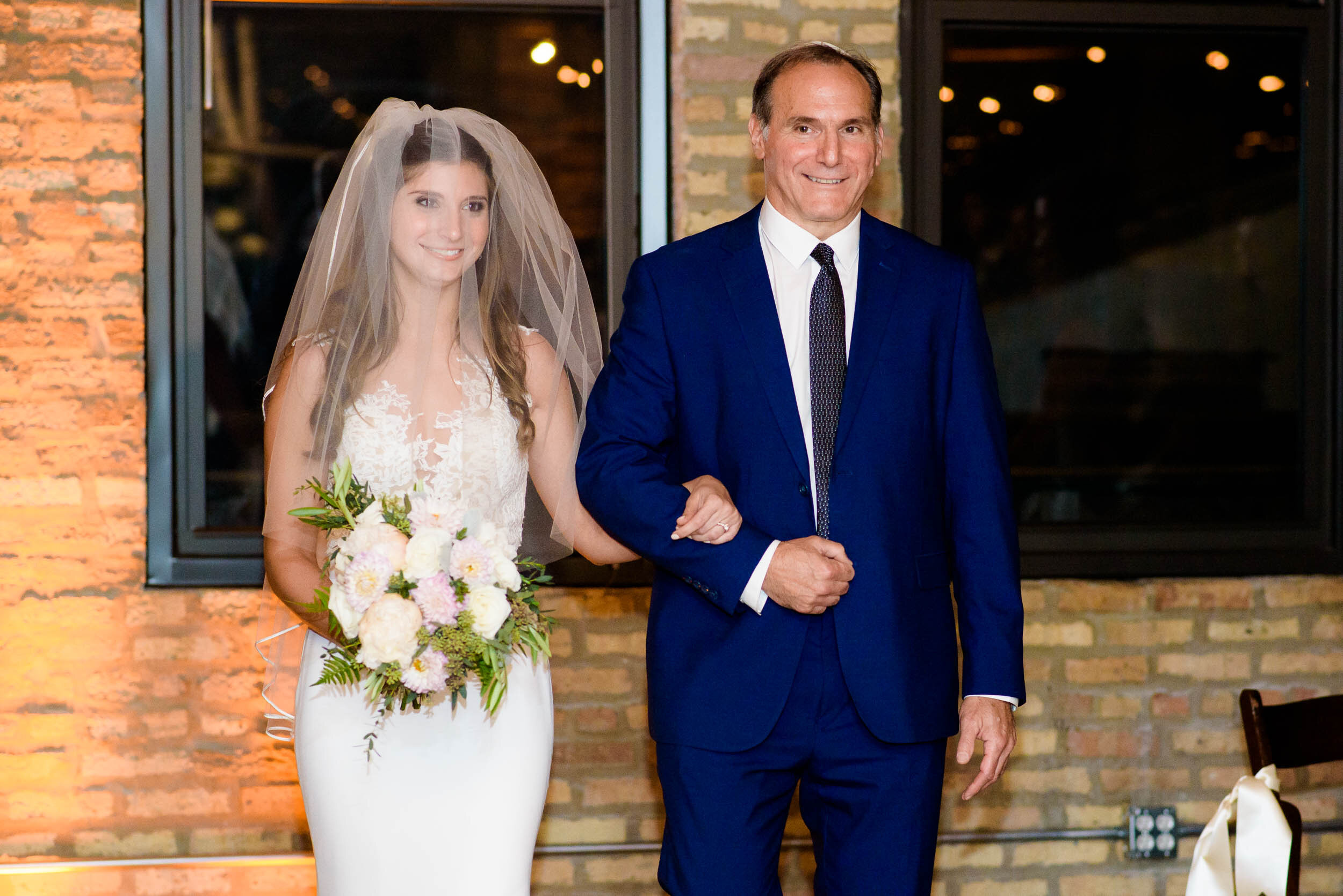 Father walk the bride down the aisle: Ravenswood Event Center Chicago wedding captured by J. Brown Photography.  