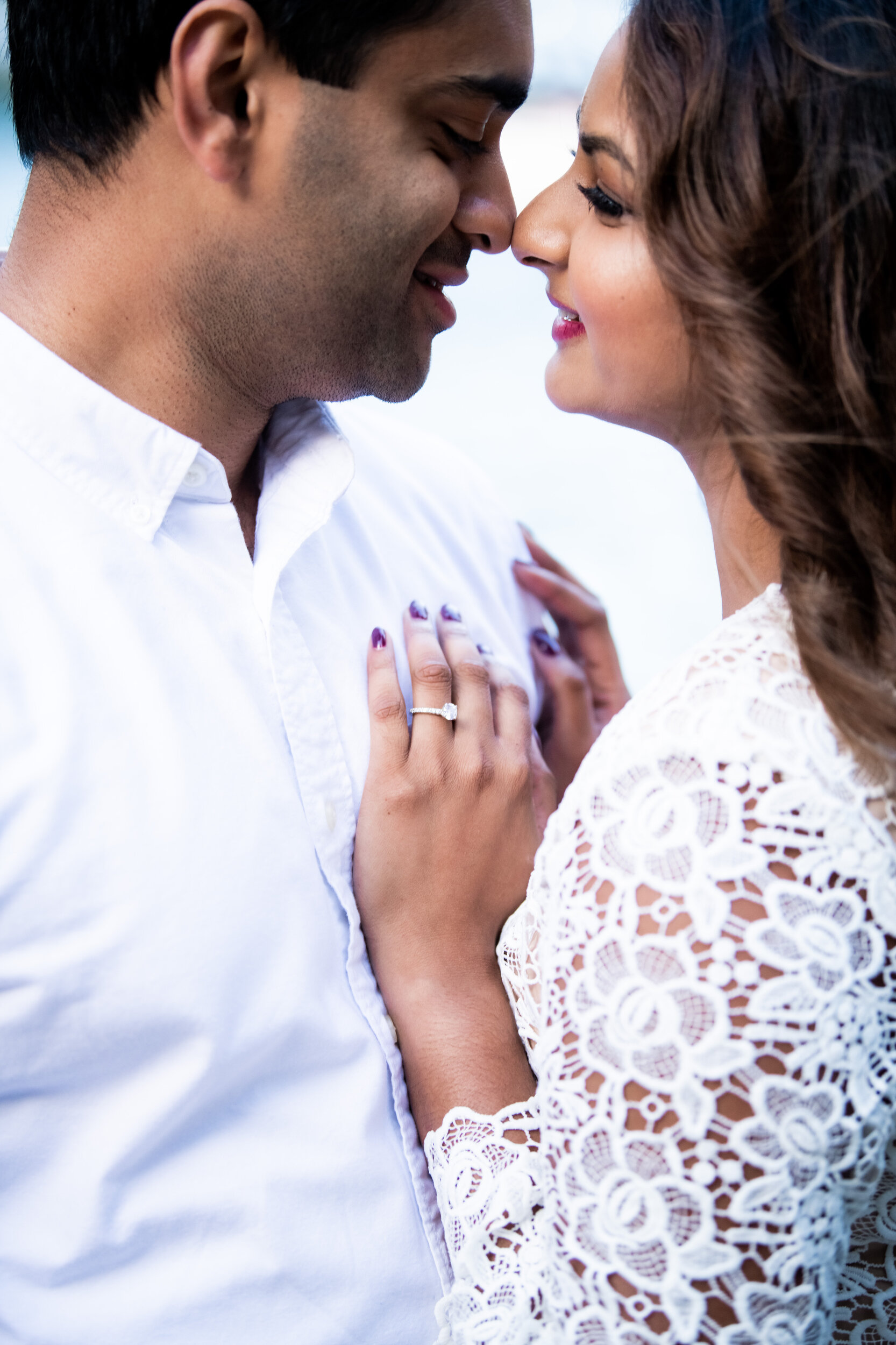 Intimate engagement photo of the bride and groom in Chicago.