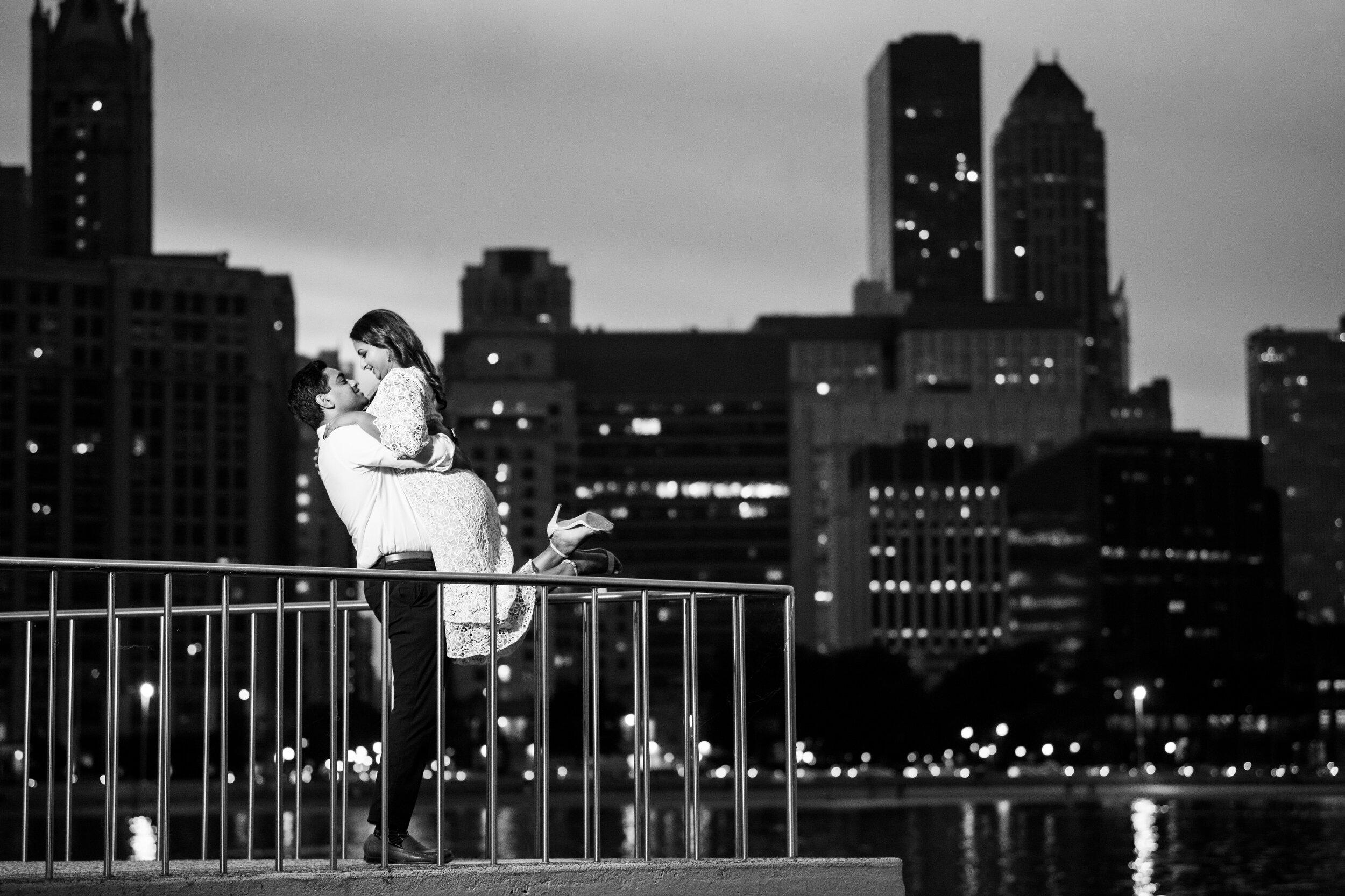 Dusk engagement session with the Chicago Skyline at Milton Olive Park. 