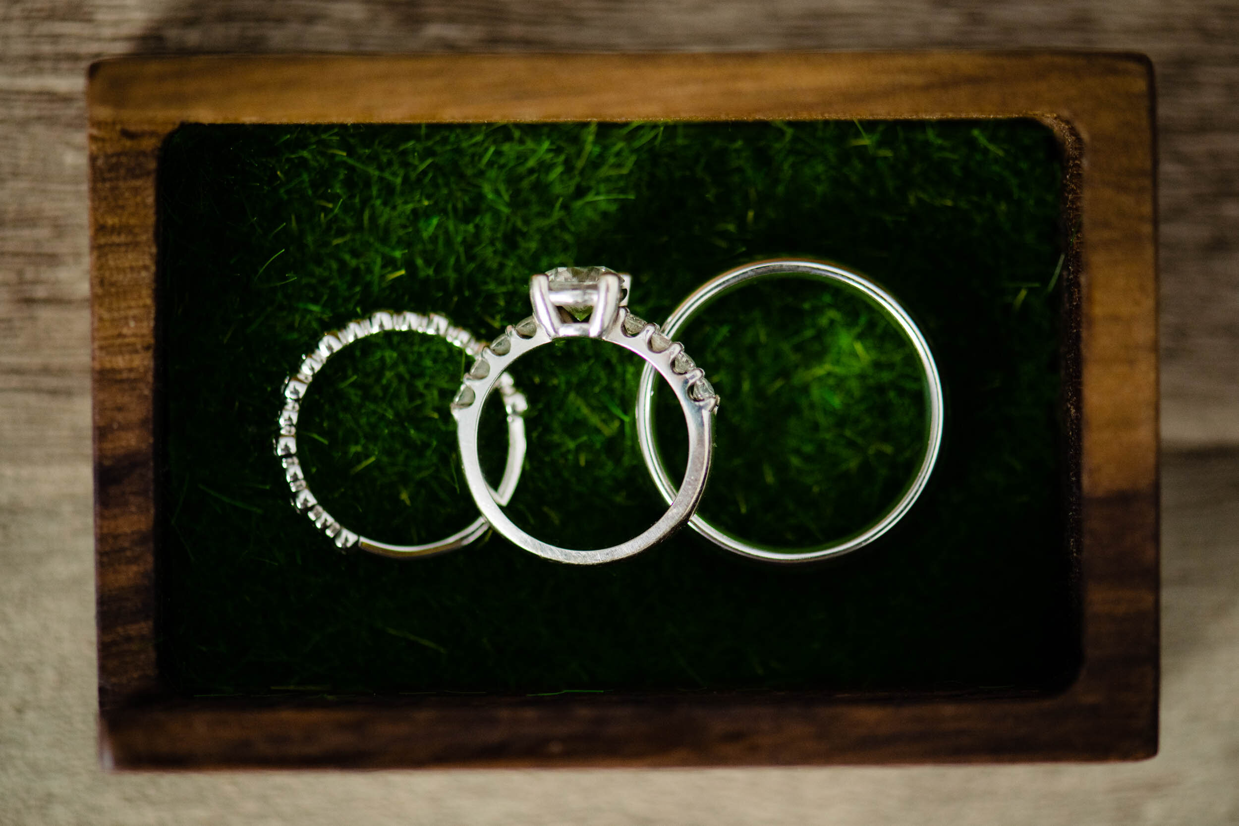 Creative wedding ring detail photo:  Chicago backyard wedding photographed by J. Brown Photography.