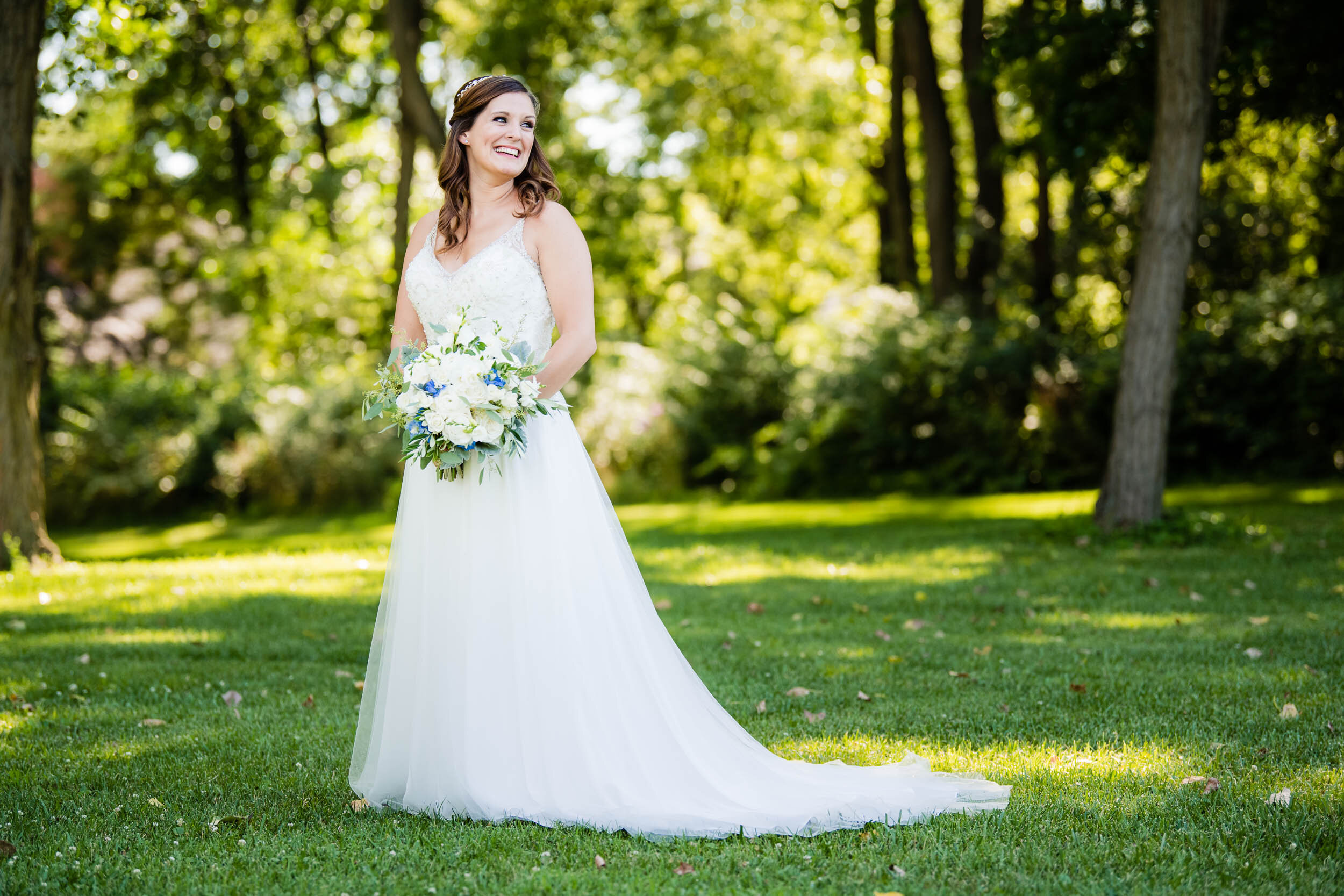 Wedding day bridal portrait:  Chicago backyard wedding photographed by J. Brown Photography.