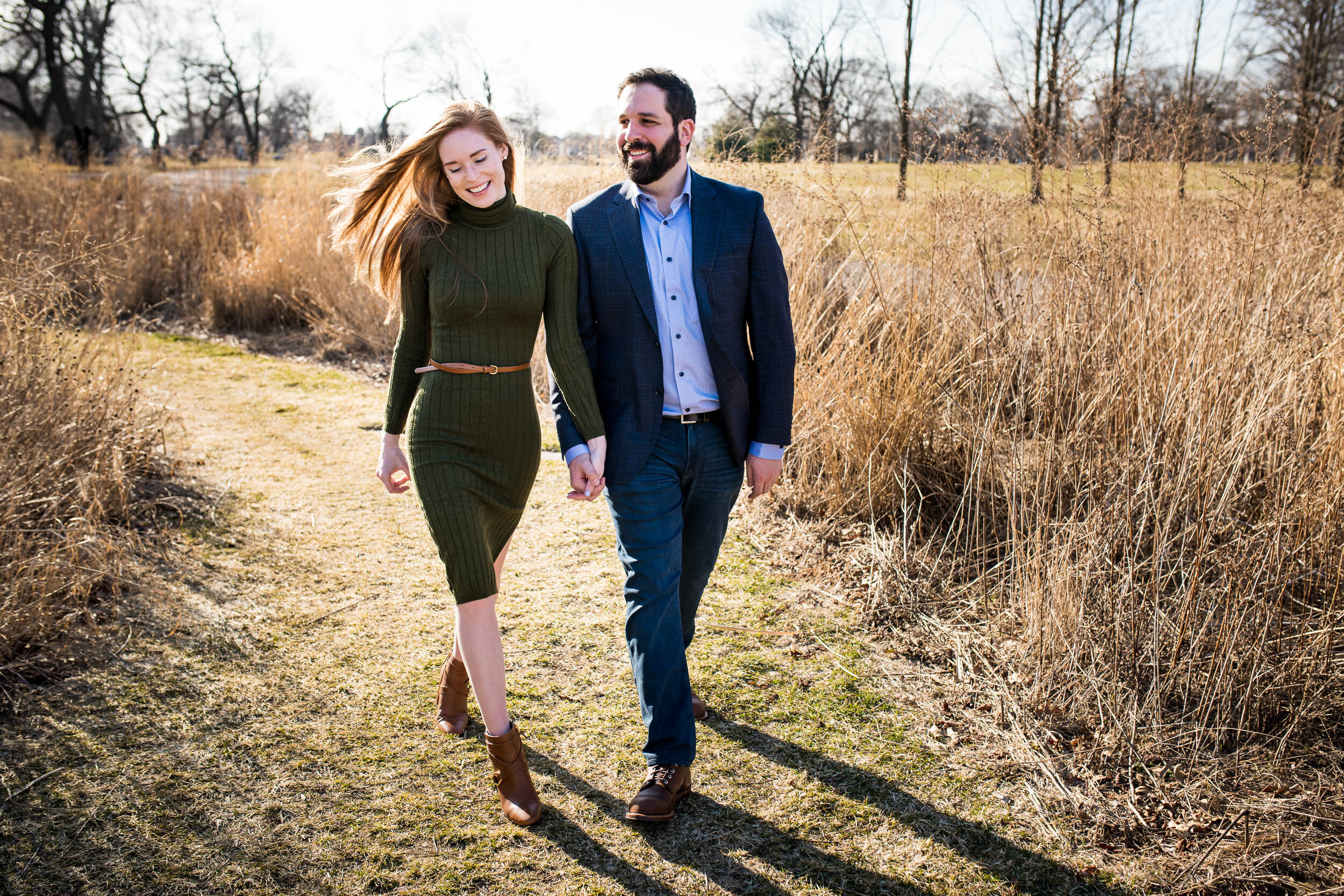 Couple walks through Graceland Cemetery:  Chicago engagement photo by J. Brown Photography.