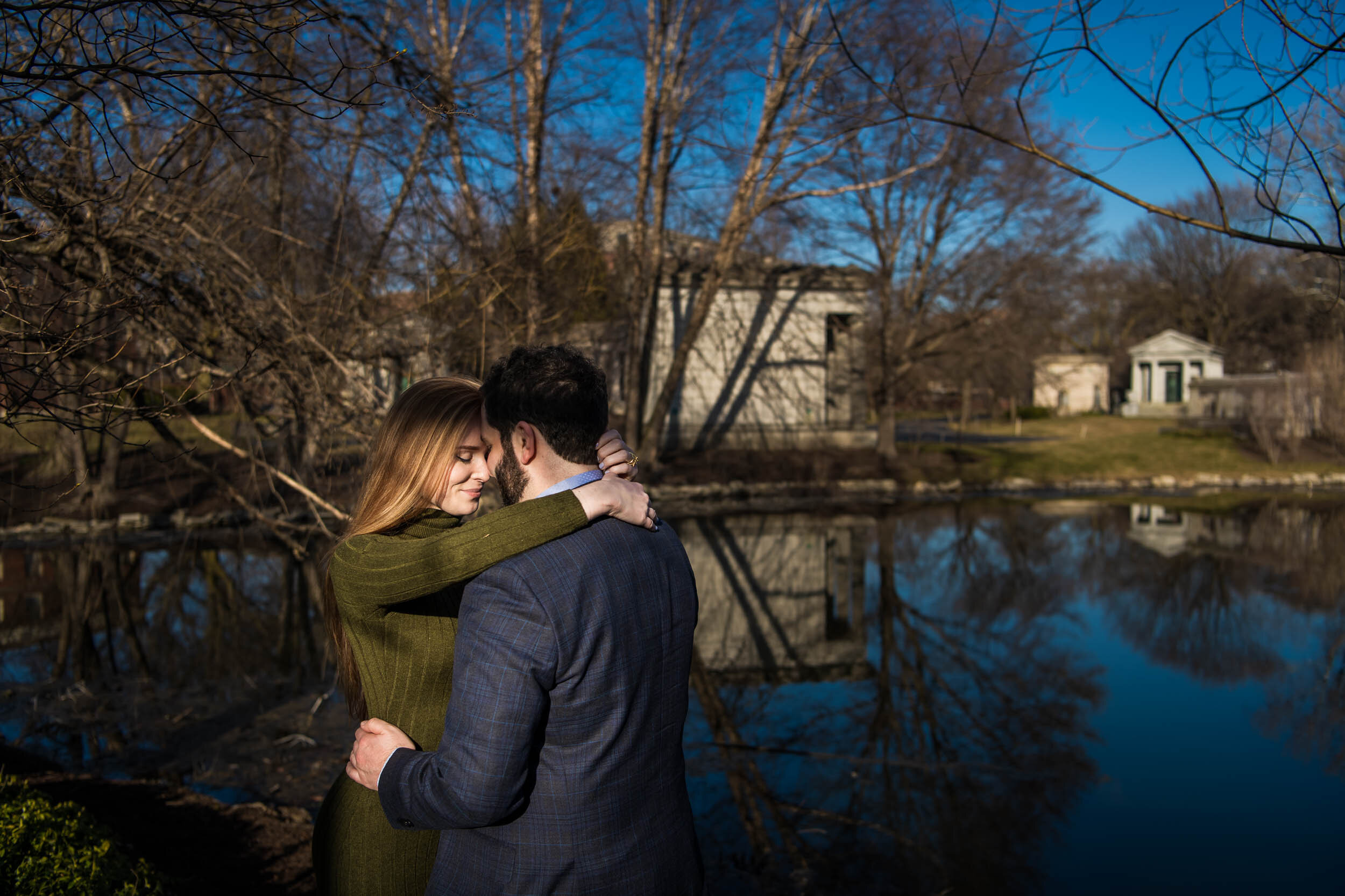 Couple together at Graceland Cemetery:  Chicago engagement photo by J. Brown Photography.