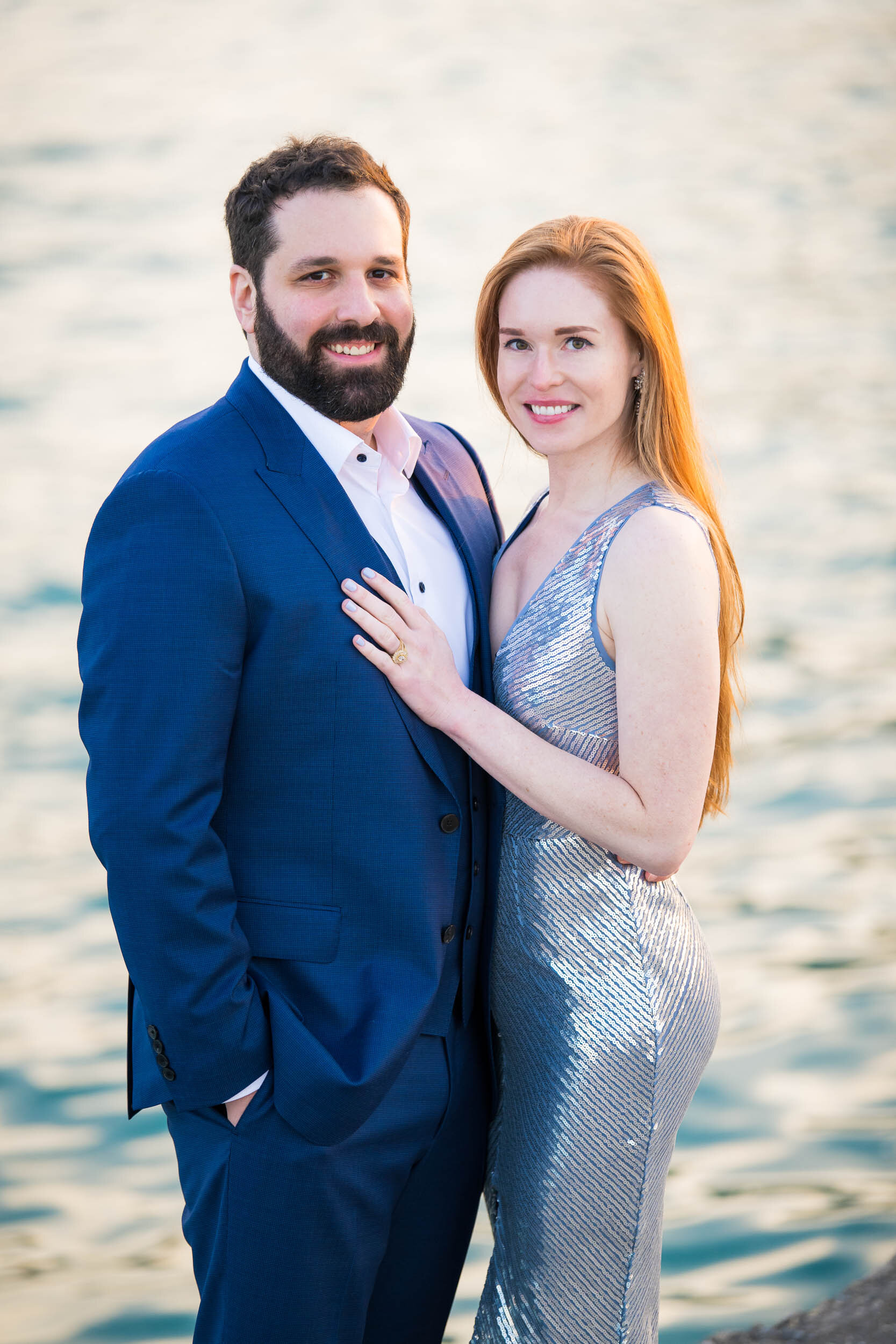 Portrait of bride and groom at North Avenue Beach:  Chicago engagement photo by J. Brown Photography.