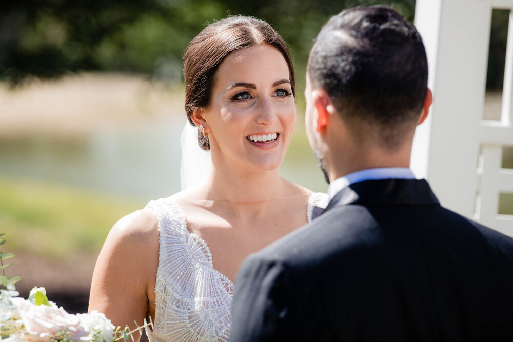 Bride and groom first look:  Chicago wedding photography by J. Brown Photography.