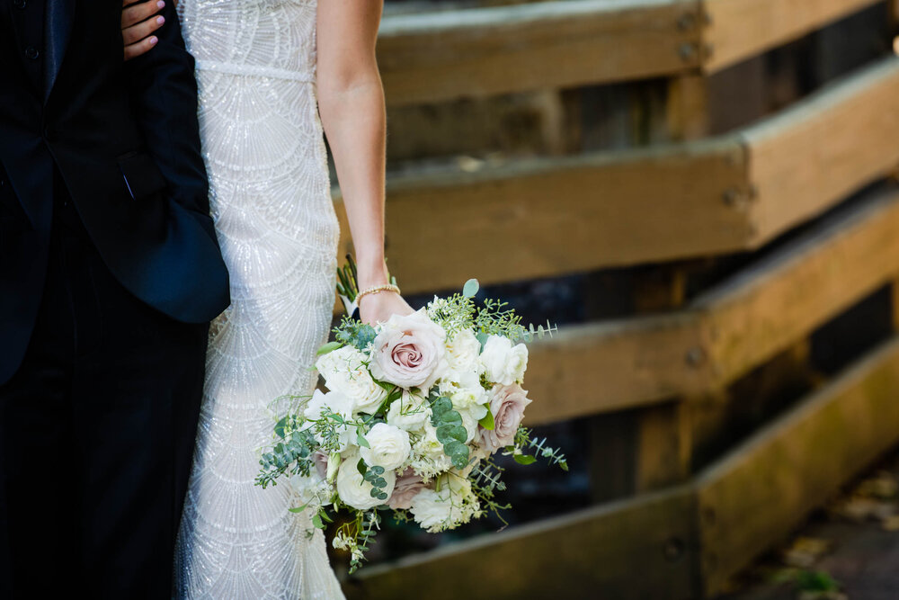 Wedding bouquet detail at Graue Mill: Chicago wedding photography by J. Brown Photography.