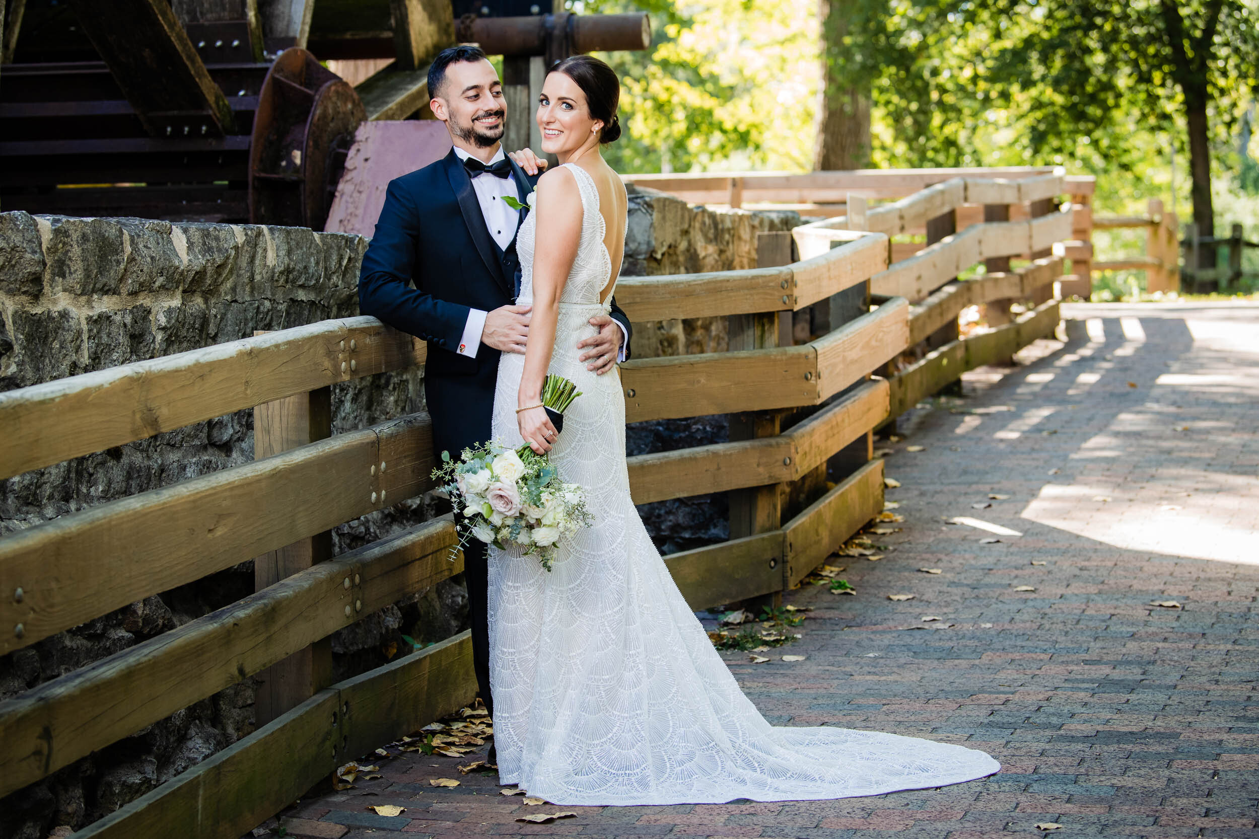 Portrait of the bride and groom at Graue Mill:  Chicago wedding photography by J. Brown Photography.
