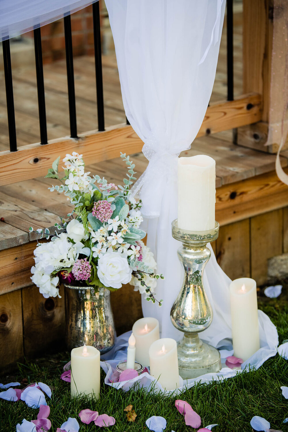 Backyard wedding decor:  Chicago wedding photography by J. Brown Photography.