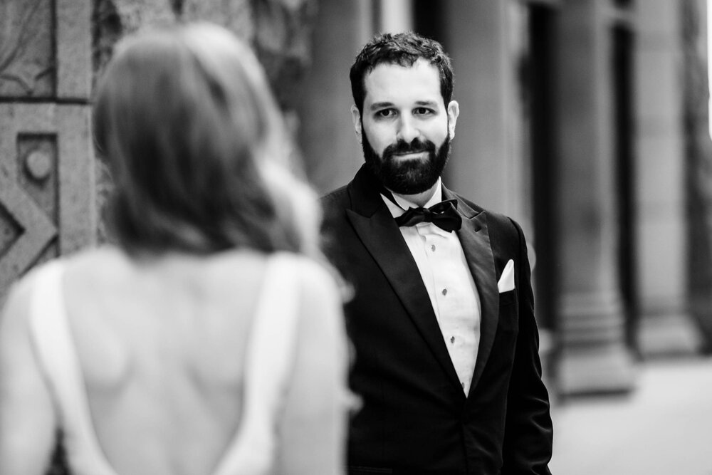 Groom sees the bride for the time:  Chicago wedding photographs by J. Brown Photography.