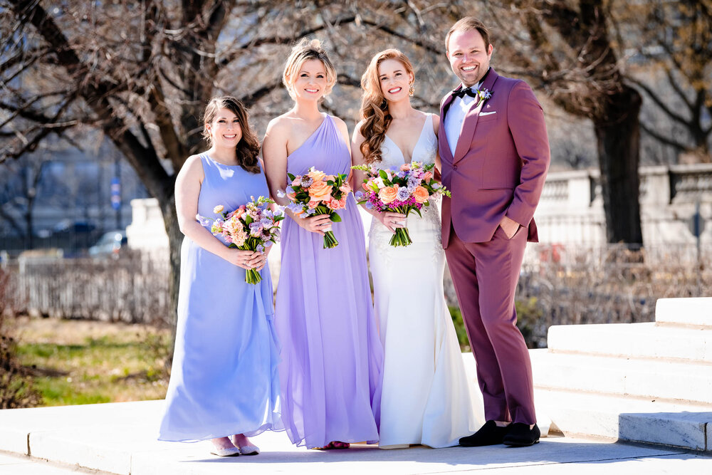 Wedding party photo outside the Field Museum:  Chicago wedding photographs by J. Brown Photography.