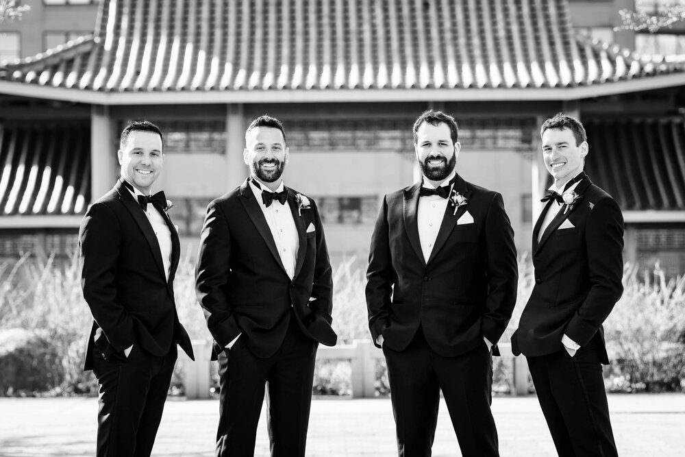 Groomsmen portrait at Ping Tom Park:  Chicago wedding photographs by J. Brown Photography.