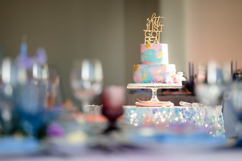 Detail photo of the wedding cake:  Chicago wedding photographs by J. Brown Photography.