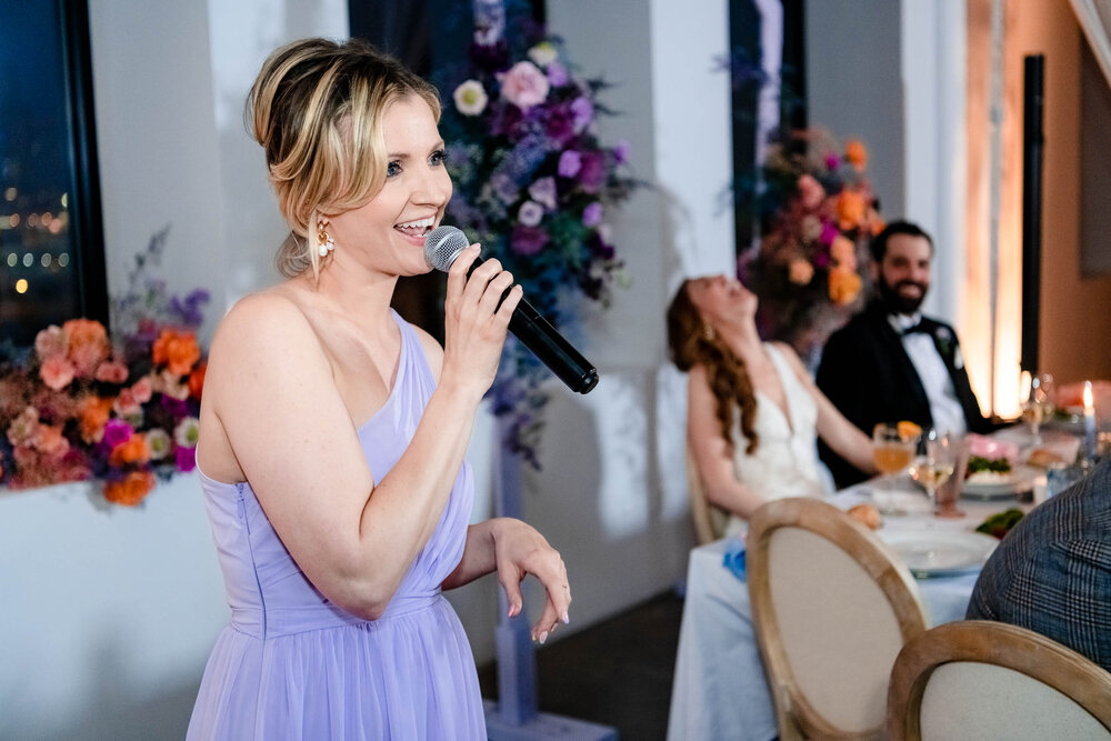 Matron of honor speech at a reception at the Stockhouse:  Chicago wedding photographs by J. Brown Photography.