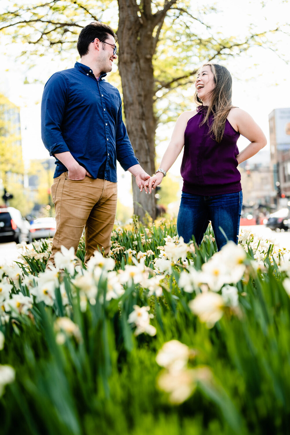 Chicago Engagement Photographer | Fulton Market | J. Brown Photography | portrait of couple with flowers.