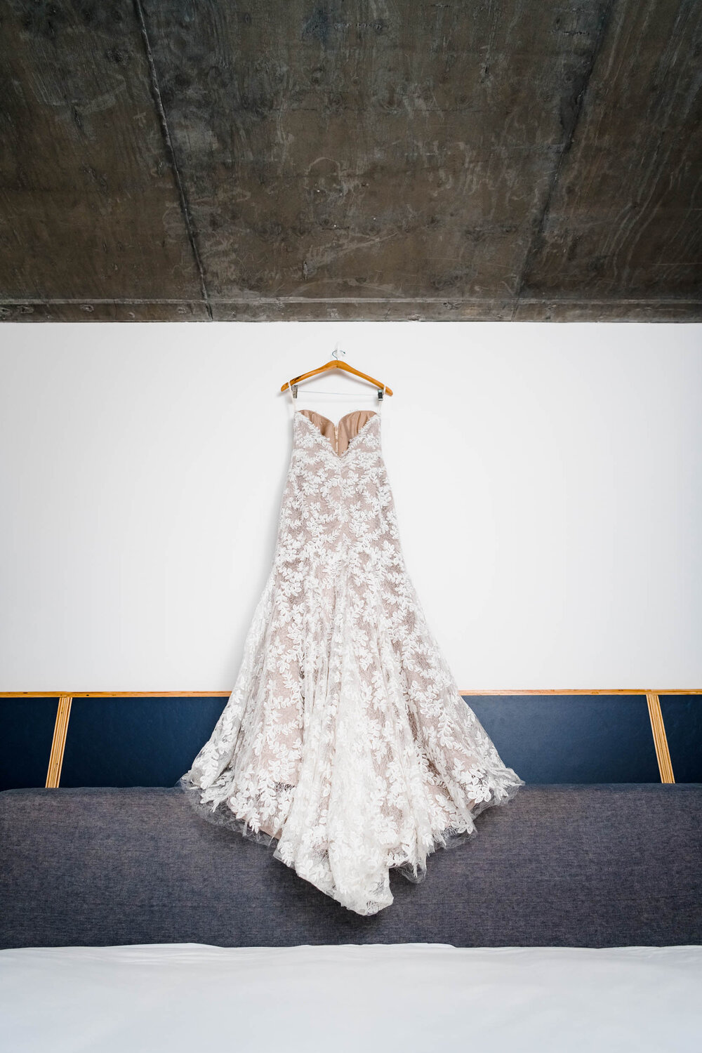 Wedding Day Photos | Ace Hotel | J. Brown Photography | creative wedding dress photo in bridal suite.