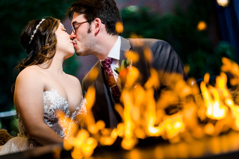 Chicago Wedding Photographer | Ace Hotel | J. Brown Photography | creative photo of bride and groom with fire.