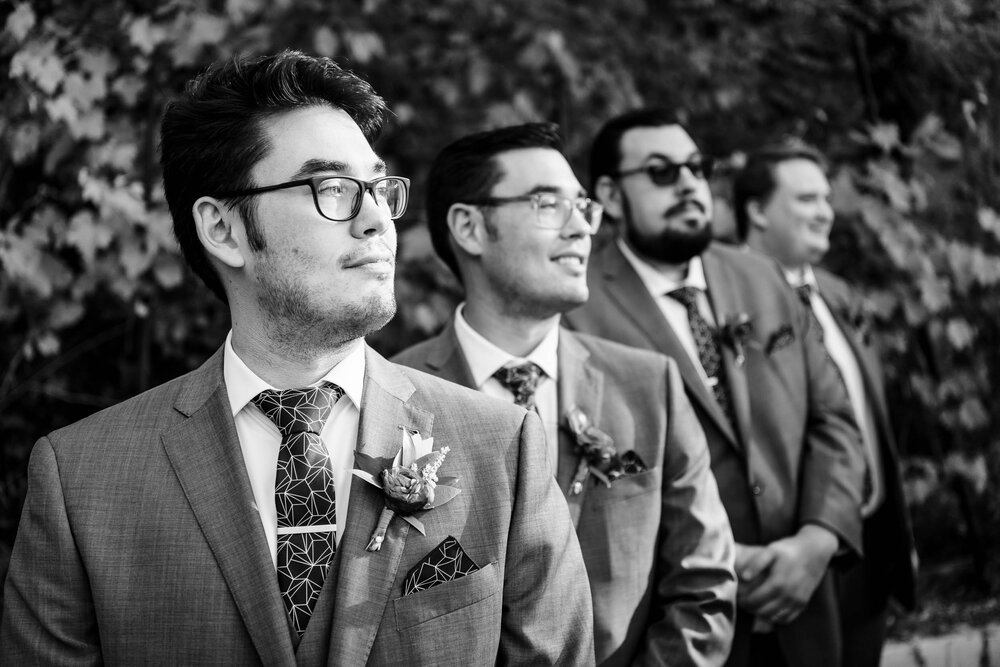 Wedding Day Photos | City Winery | J. Brown Photography | groom with groomsmen at ceremony.