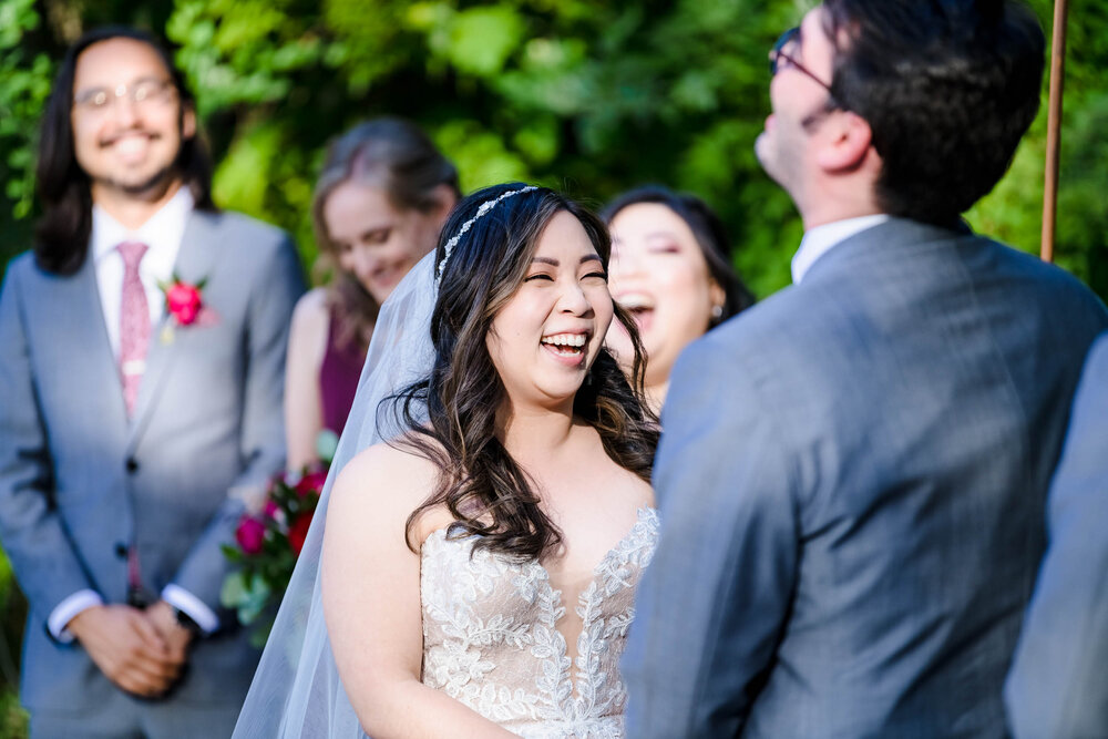 Chicago Wedding Photographer | City Winery | J. Brown Photography | bride and groom laugh during ceremony.