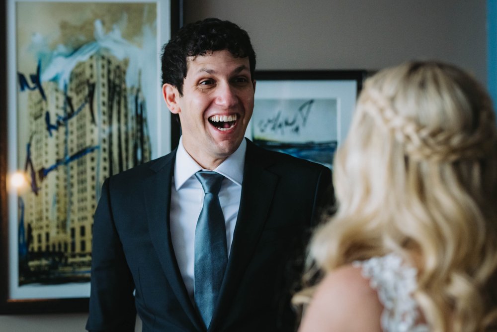Chicago Wedding Photographer | Ravenswood Event Center | J. Brown Photography | groom sees bride for the first time