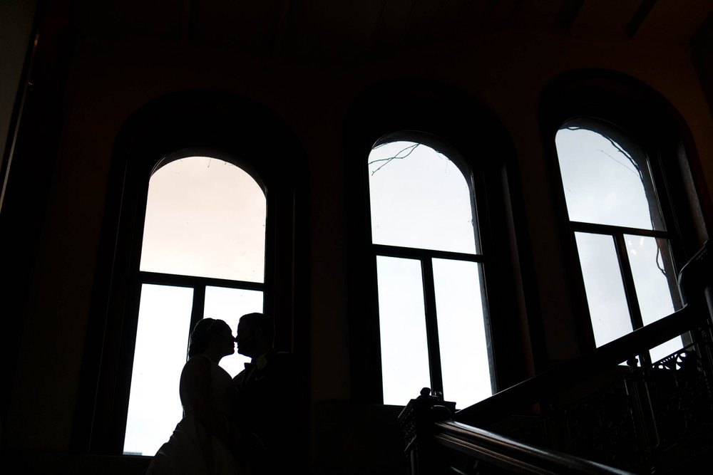 Best Wedding Photographers Near Me | Newberry Library | J. Brown Photography | creative silhouette photo of bride and groom.