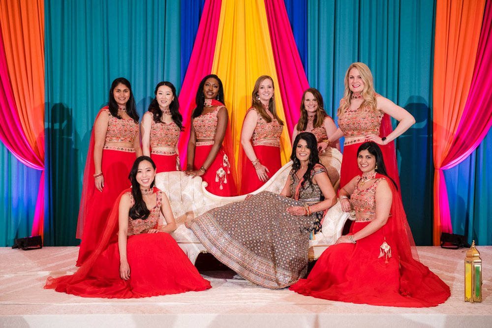 Indian Wedding Photographers | Renaissance Schaumburg | J. Brown Photography | portrait of the bridesmaids at the Sangeet.