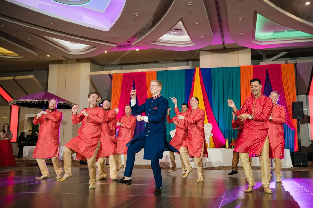 Indian Wedding Photographers Chicago | Renaissance Schaumburg | J. Brown Photography | groomsmen sangeet performance.