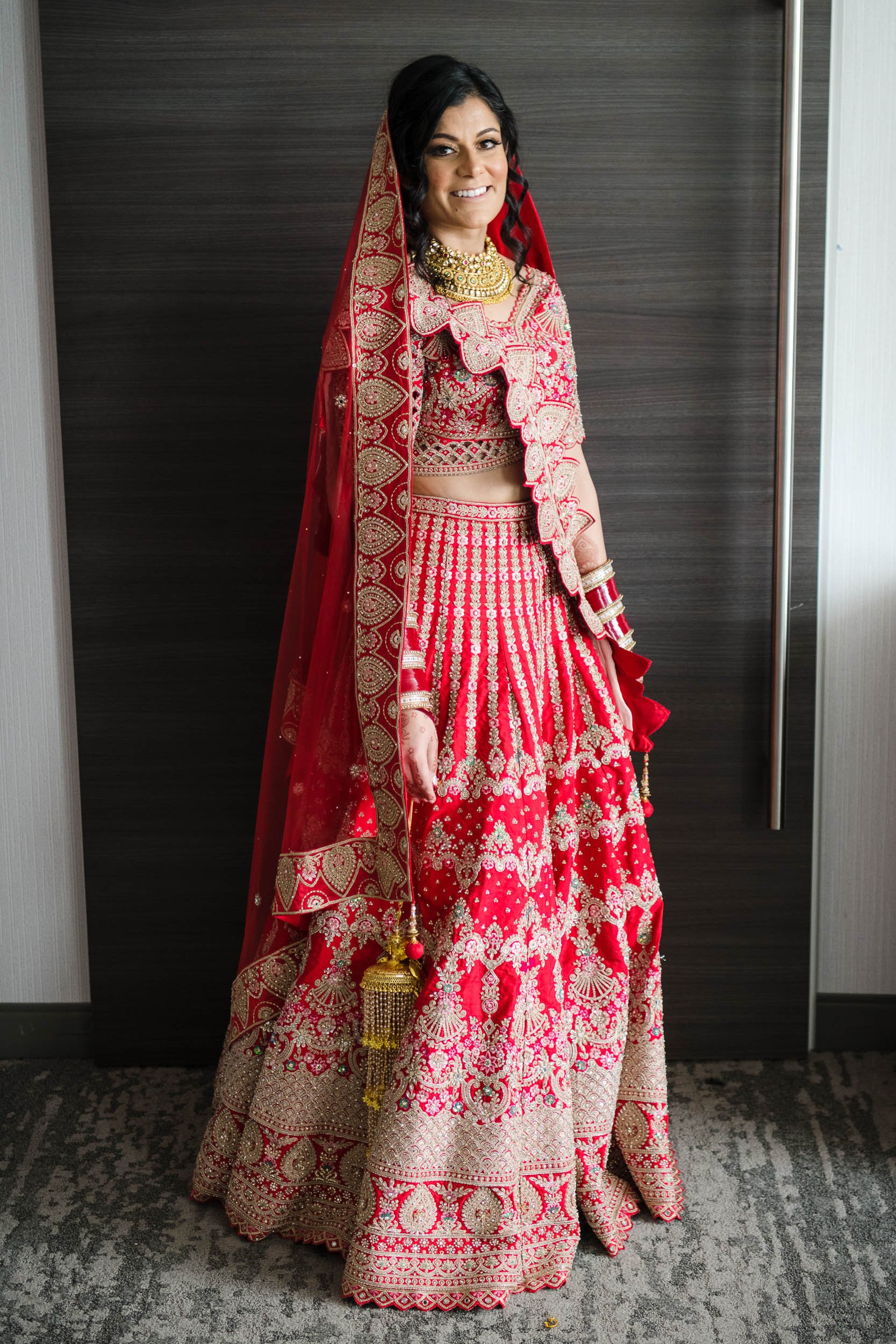 Indian Wedding Photographers | Renaissance Schaumburg | J. Brown Photography | bride portrait in hotel room.